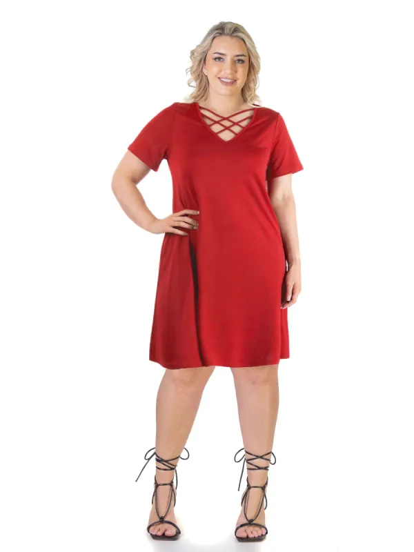 Criss Cross Plus Size Knee Length T Shirt Dress sold by 24/7 Comfort Apparel