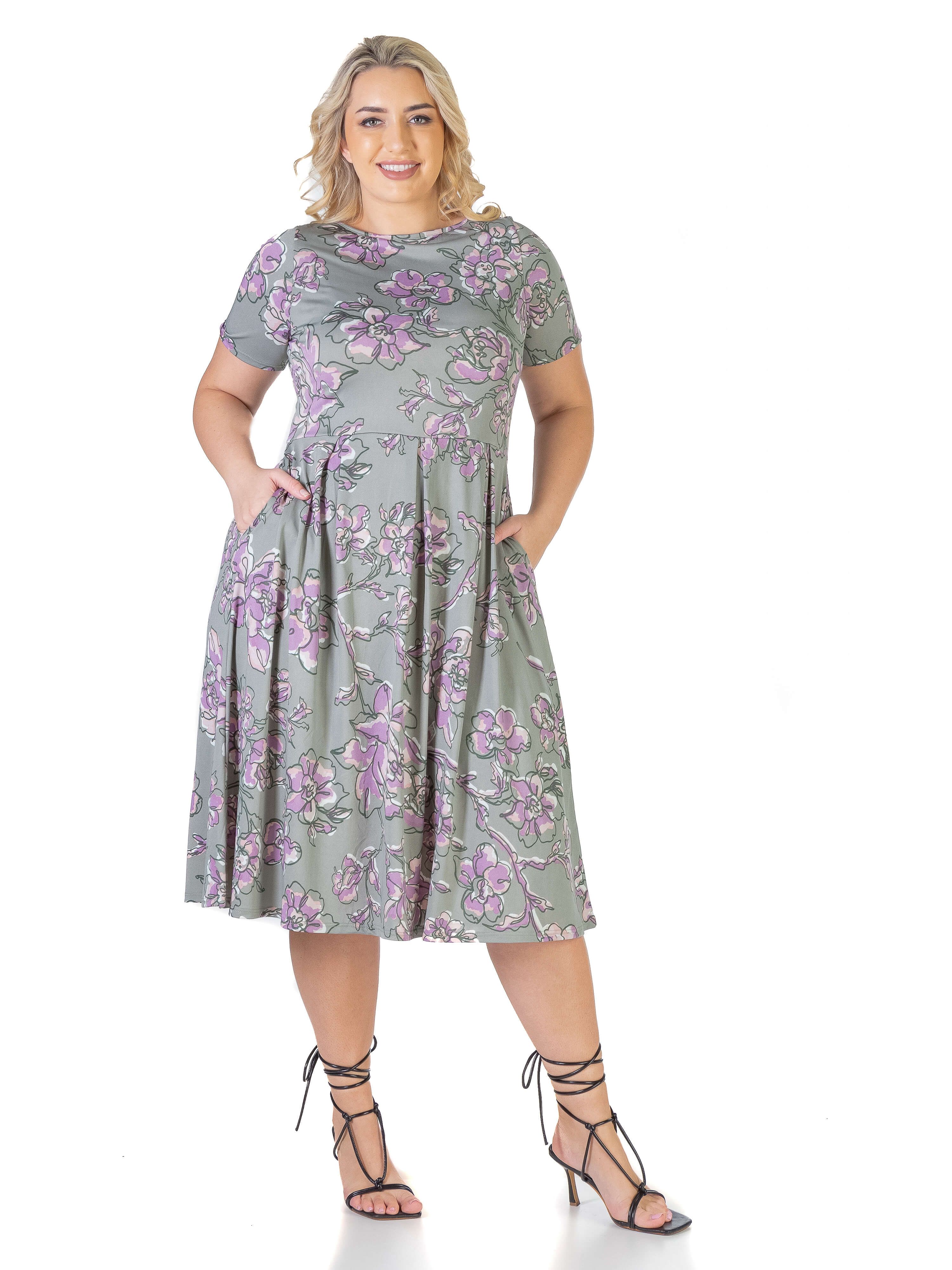 Floral Plus Size Pleated Fit and Flare Midi Pocket Dress sold by 24/7 Comfort Apparel product image thumbnail 2