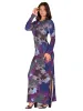 Purple Paisley Long Sleeve Side Slit Fitted Maxi Dress sold by 24/7 Comfort Apparel