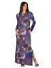 Purple Paisley Long Sleeve Side Slit Fitted Maxi Dress sold by 24/7 Comfort Apparel