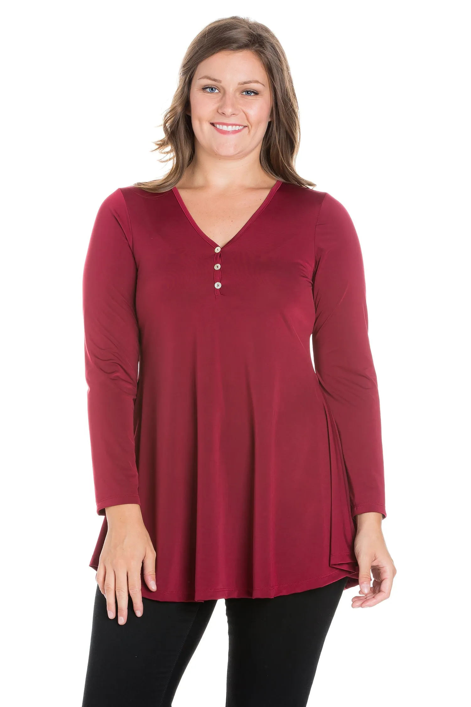 Flared Long Sleeve Plus Size Henley Tunic Top sold by 24/7 Comfort Apparel product image thumbnail 3