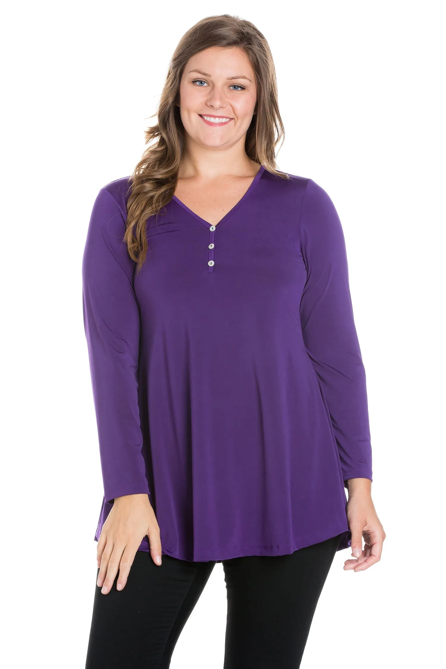 Flared Long Sleeve Plus Size Henley Tunic Top sold by 24/7 Comfort Apparel product image thumbnail 4