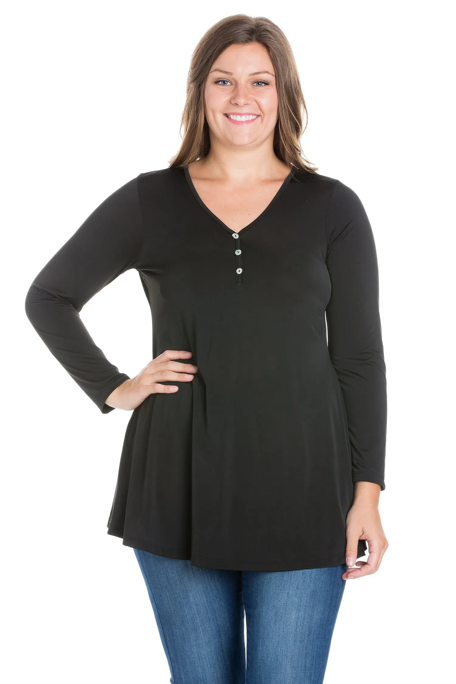 Flared Long Sleeve Plus Size Henley Tunic Top sold by 24/7 Comfort Apparel product image thumbnail 2
