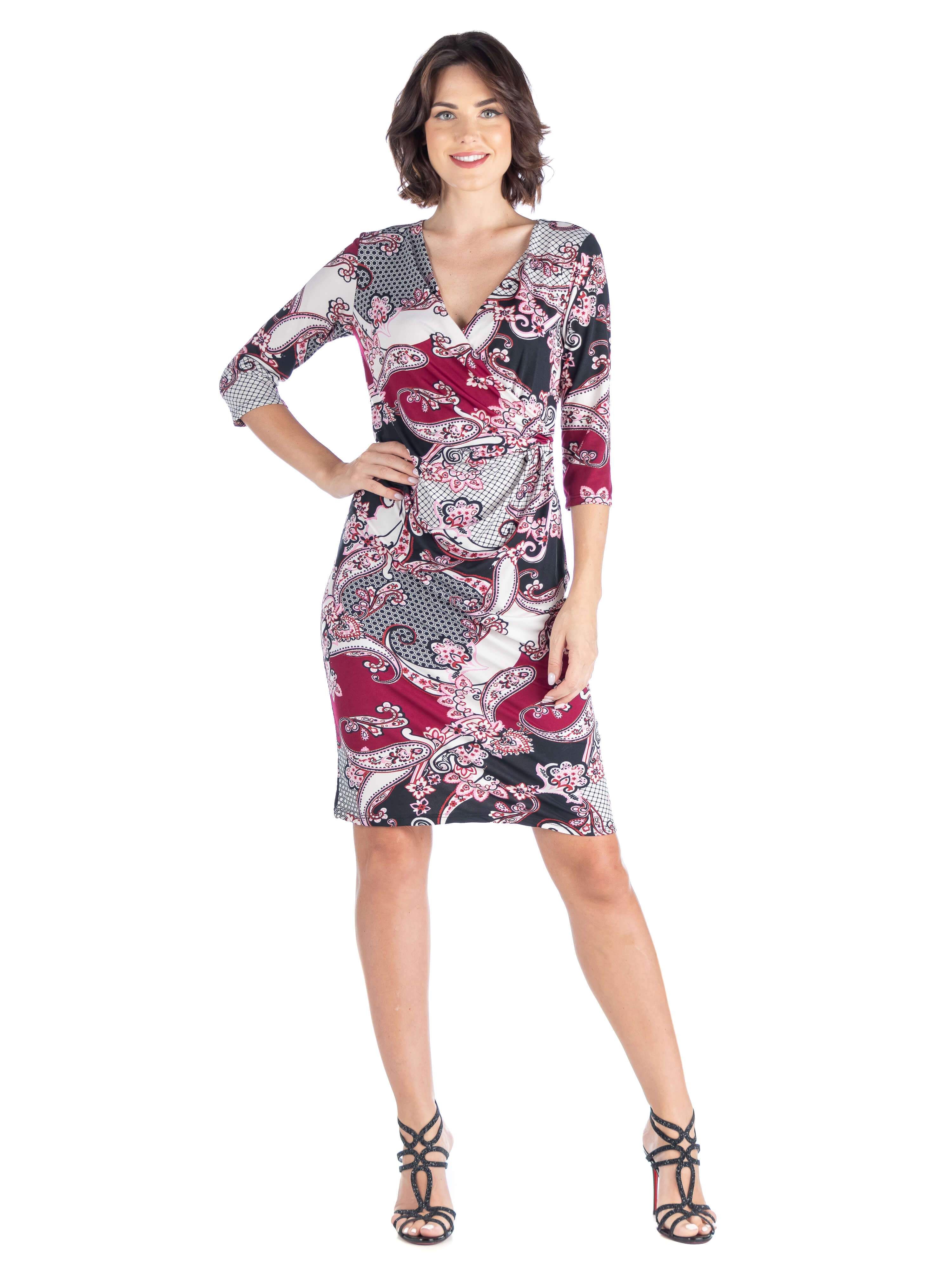 V Neck Red Knee Length Wrap Dress sold by 24/7 Comfort Apparel