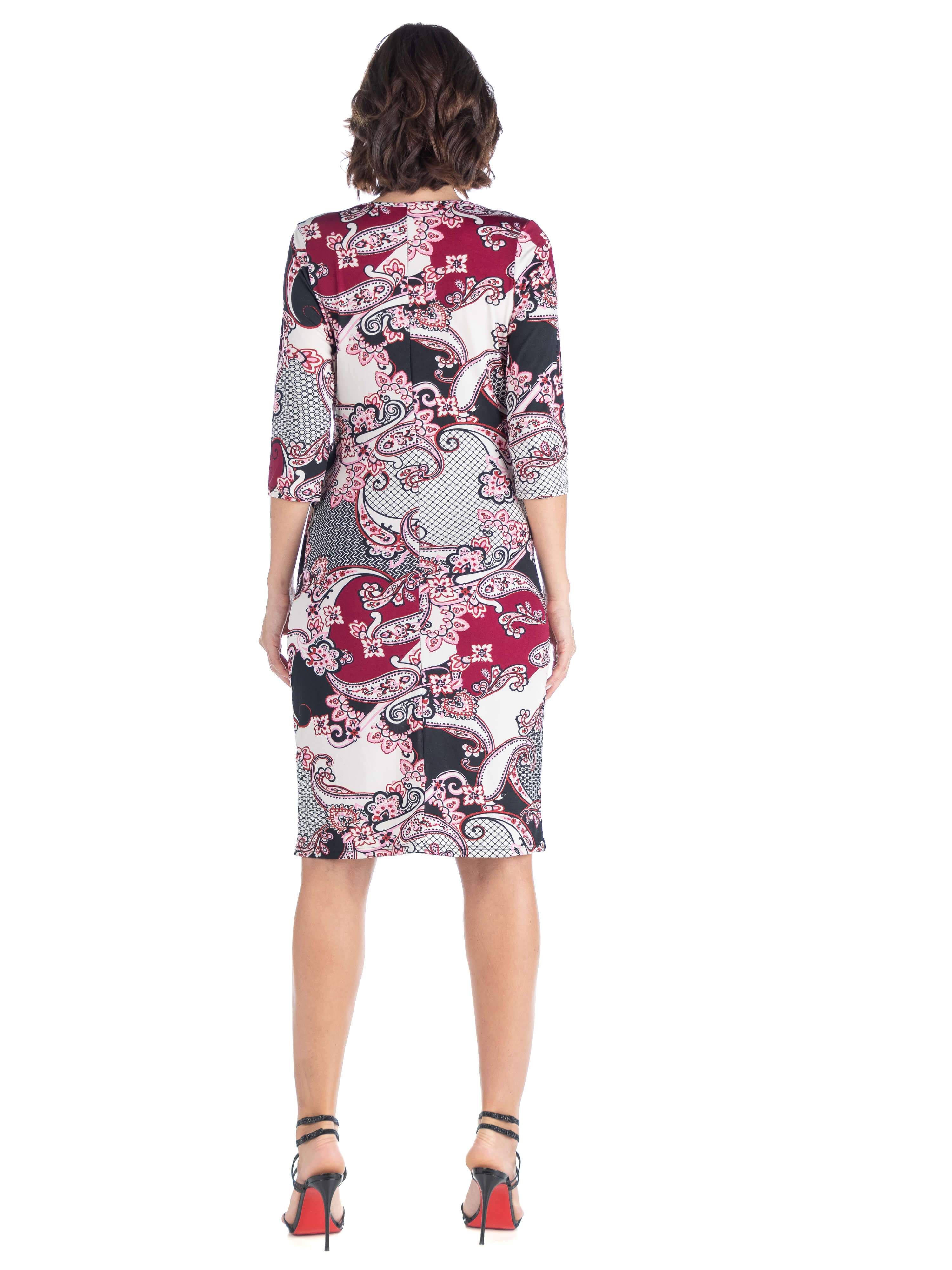 V Neck Red Knee Length Wrap Dress sold by 24/7 Comfort Apparel product image thumbnail 3