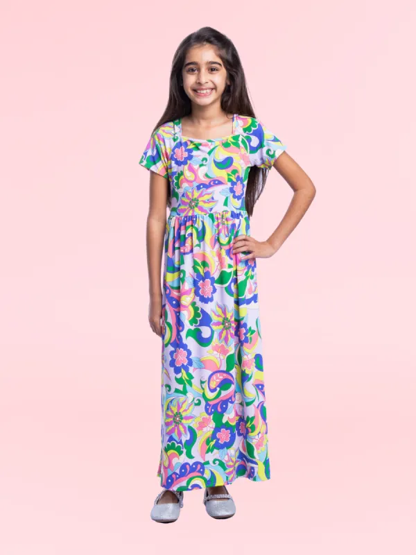 Girls Floral Print Short Sleeve Pleated Maxi Dress sold by 24/7 Comfort Apparel