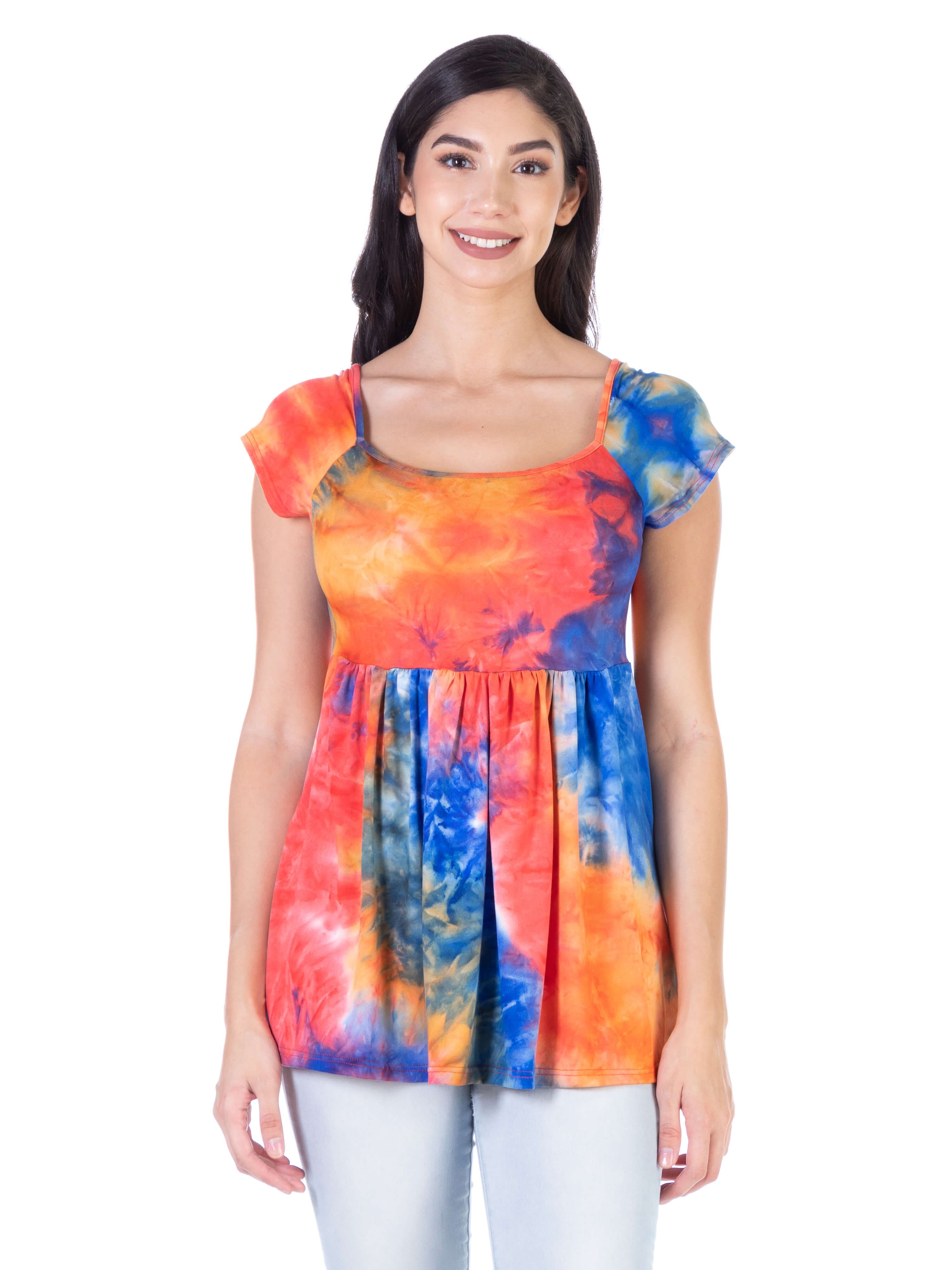 Tie Dye Square Neck Cap Sleeve Casual Pleated Tunic Top sold by 24/7 Comfort Apparel product image thumbnail 4