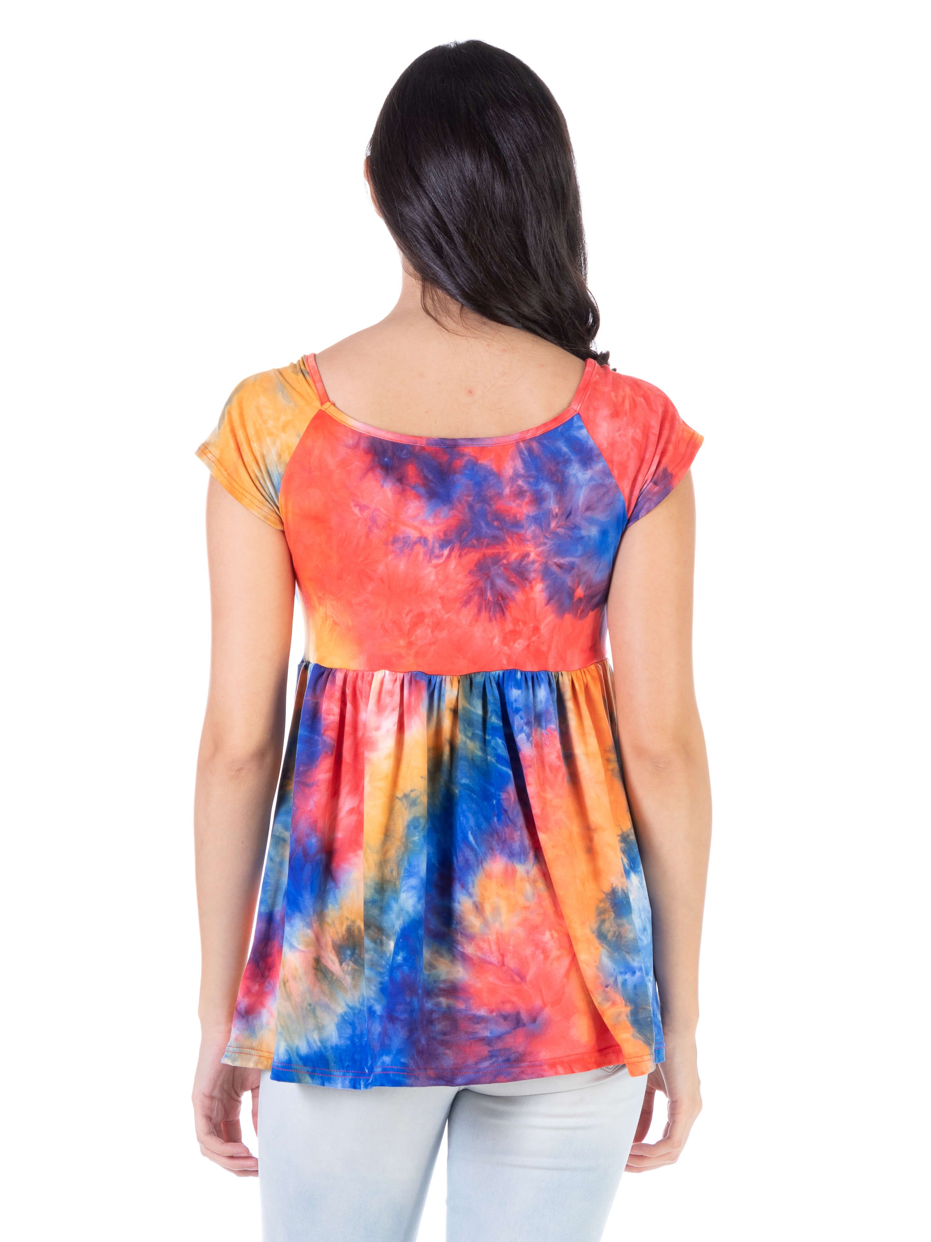 Tie Dye Square Neck Cap Sleeve Casual Pleated Tunic Top sold by 24/7 Comfort Apparel product image thumbnail 3