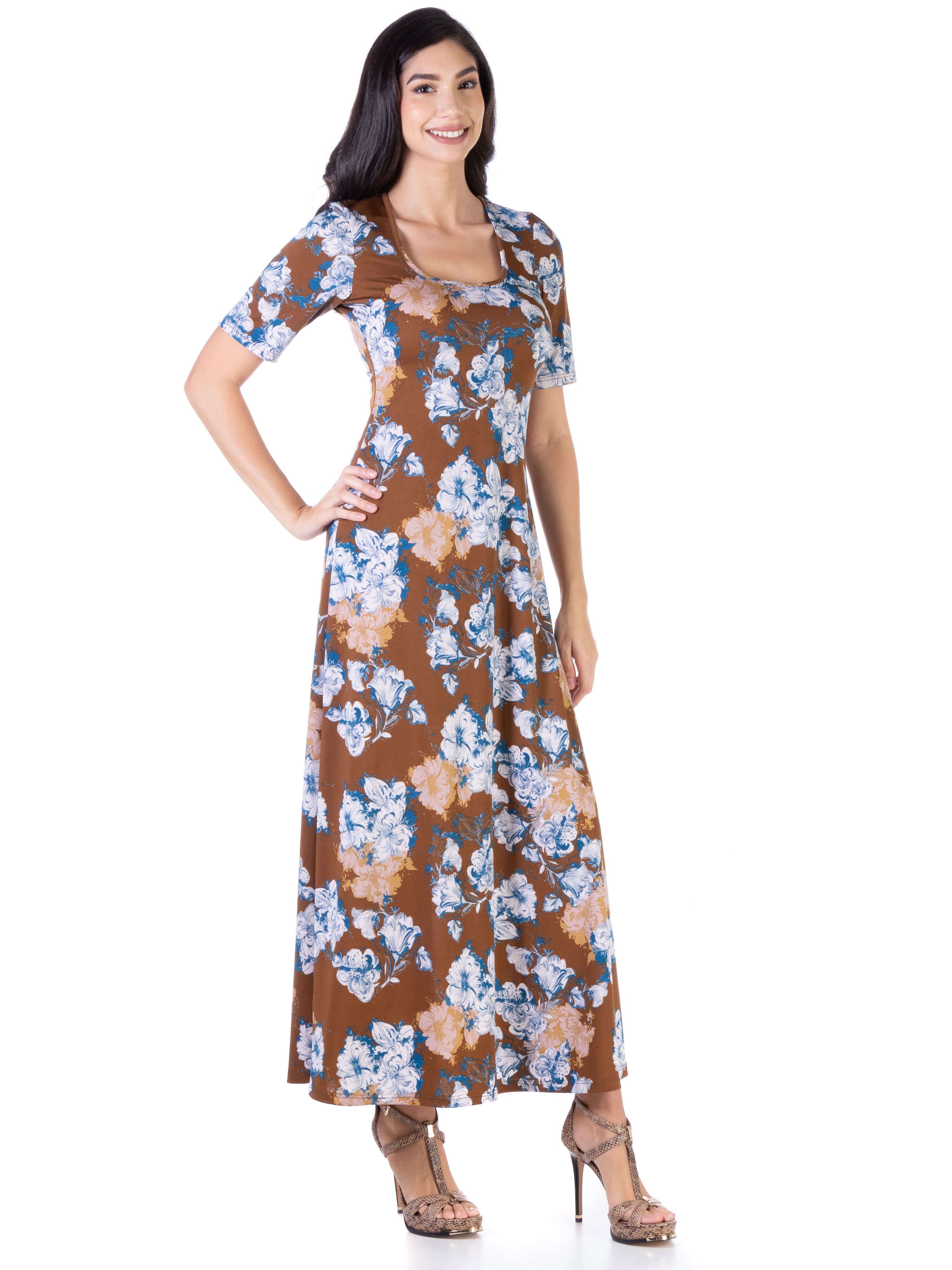 Womens Floral Elbow Sleeve Loose Long Casual Maxi Dress sold by 24/7 Comfort Apparel product image thumbnail 2