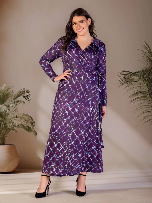 Plus Size Purple Print Collared Wrap Maxi Dress sold by 24/7 Comfort Apparel