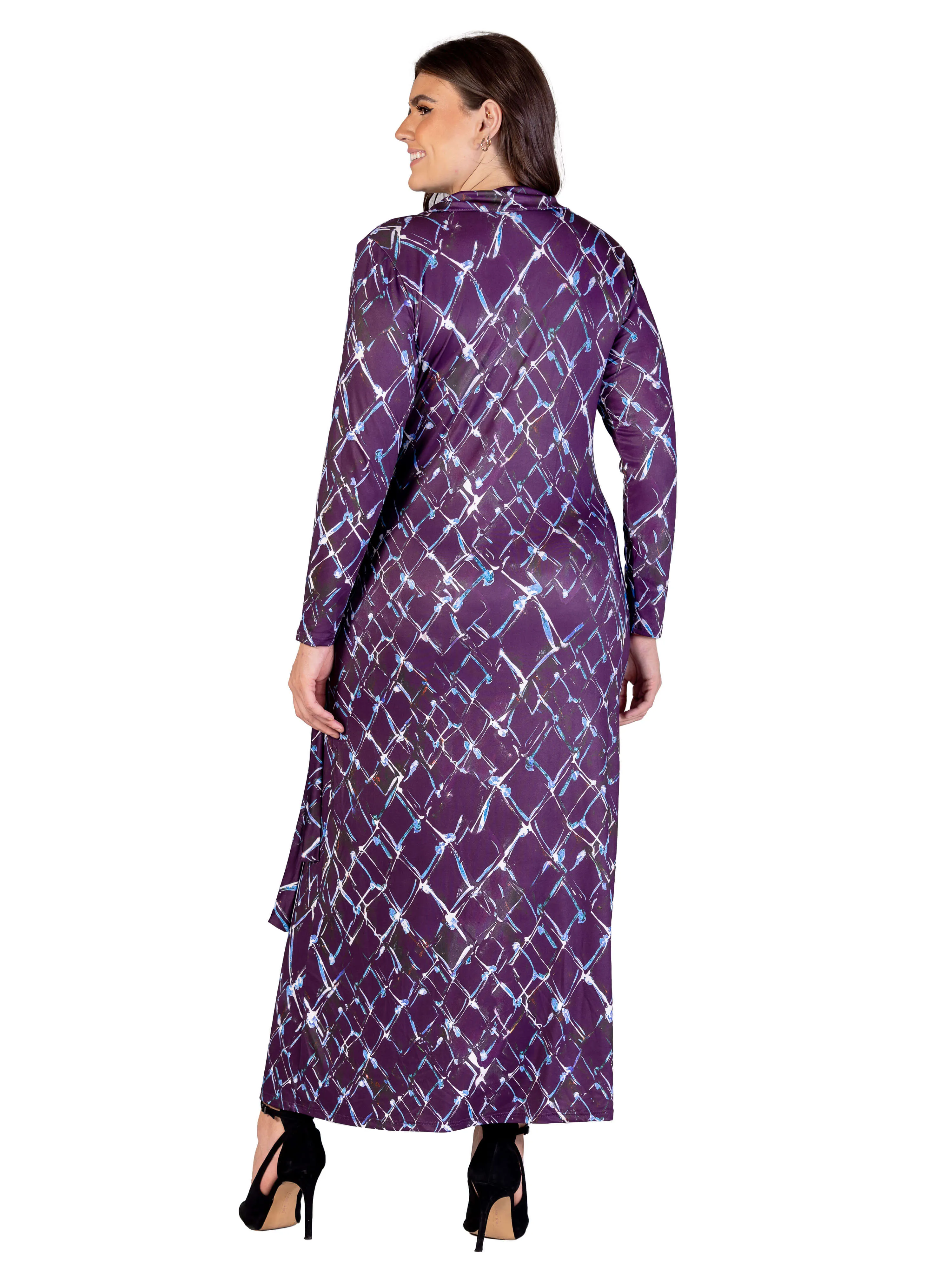 Plus Size Purple Print Collared Wrap Maxi Dress sold by 24/7 Comfort Apparel product image thumbnail 3