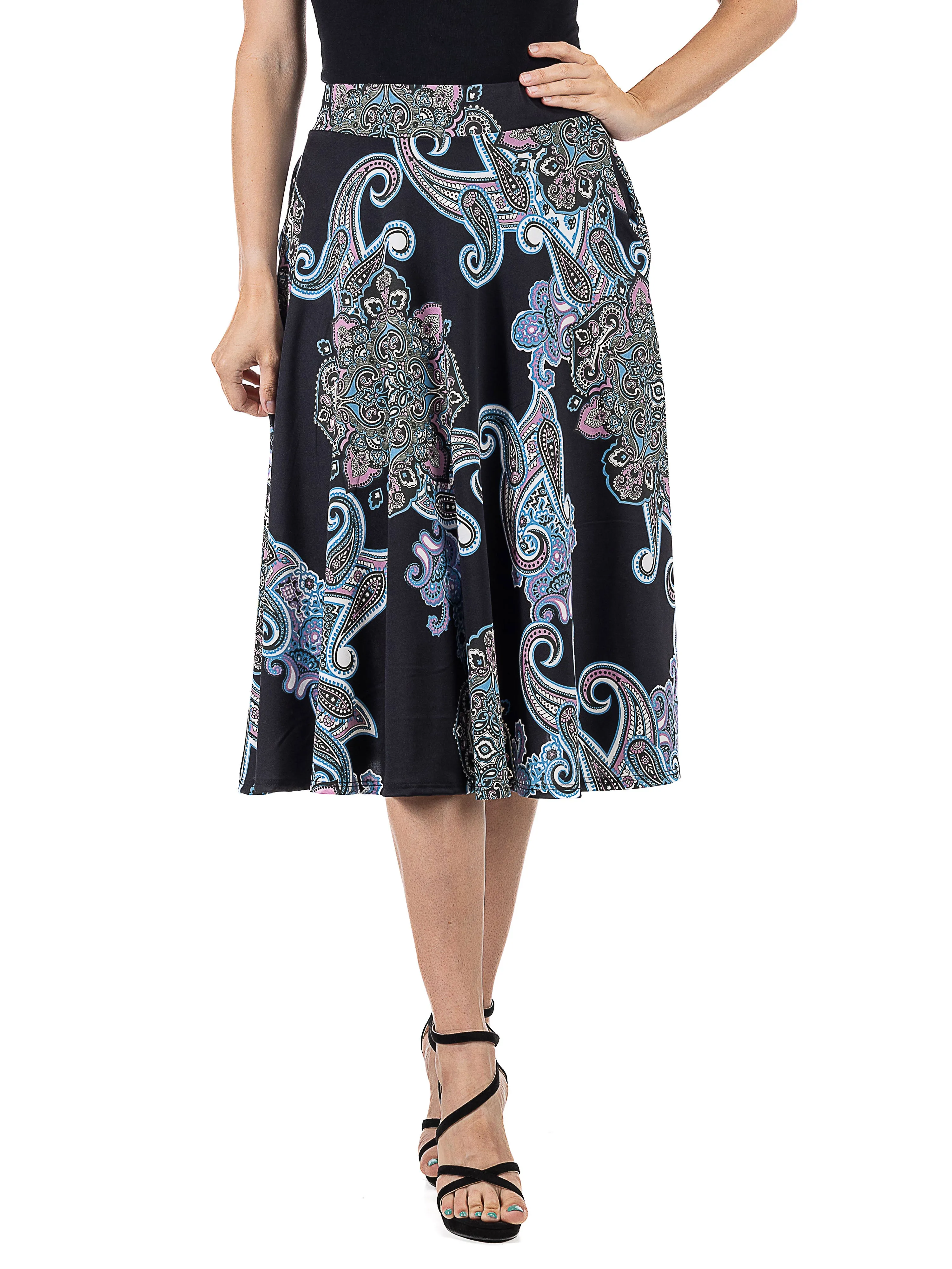 Black Paisley A Line Midi Skirt with Pockets sold by 24/7 Comfort Apparel product image thumbnail 2