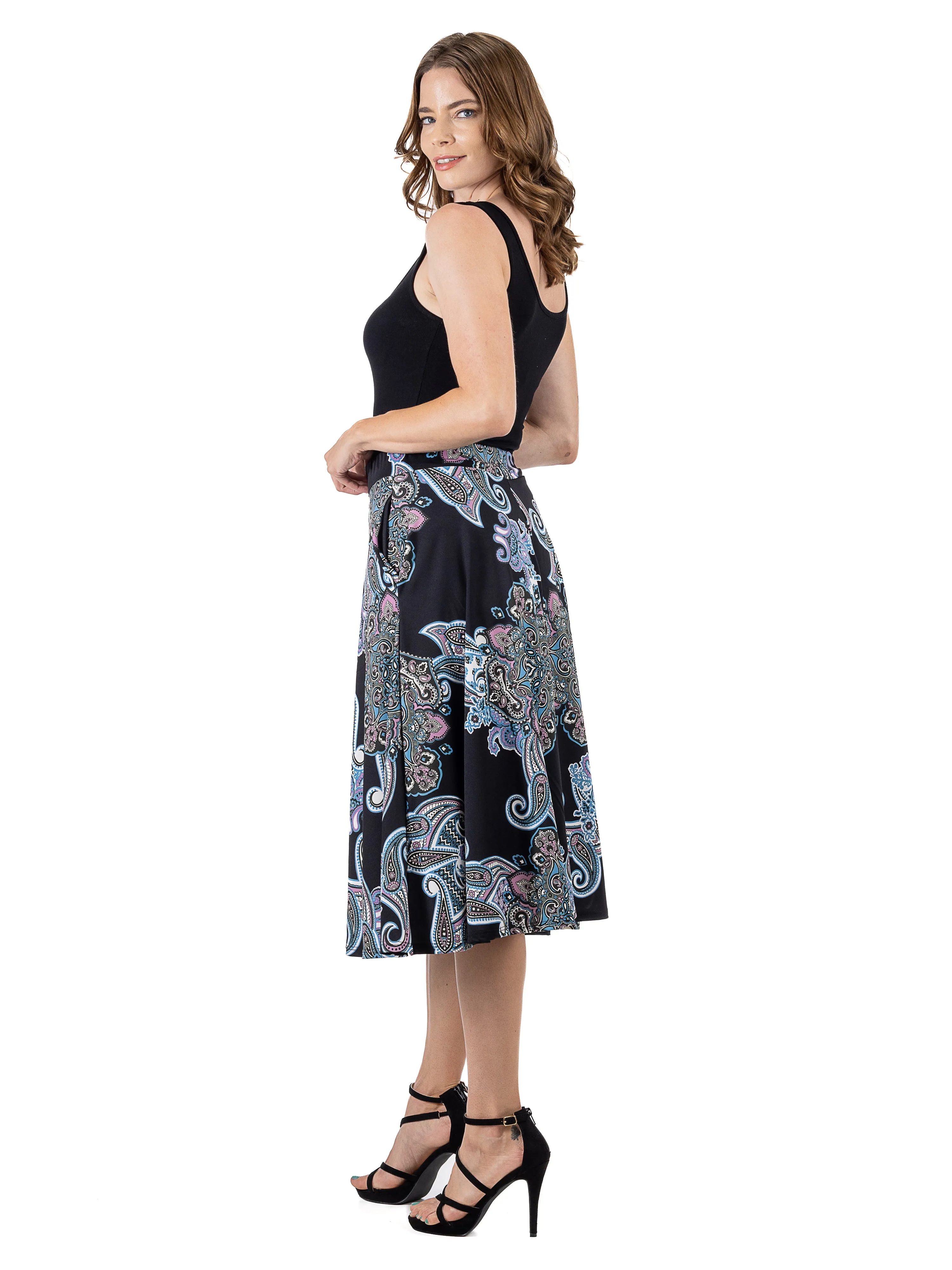 Black Paisley A Line Midi Skirt with Pockets sold by 24/7 Comfort Apparel product image thumbnail 3