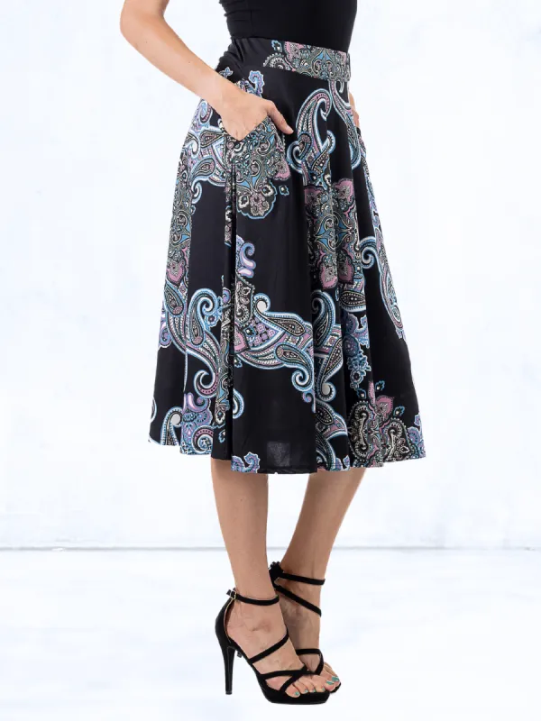 Black Paisley A Line Midi Skirt with Pockets sold by 24/7 Comfort Apparel