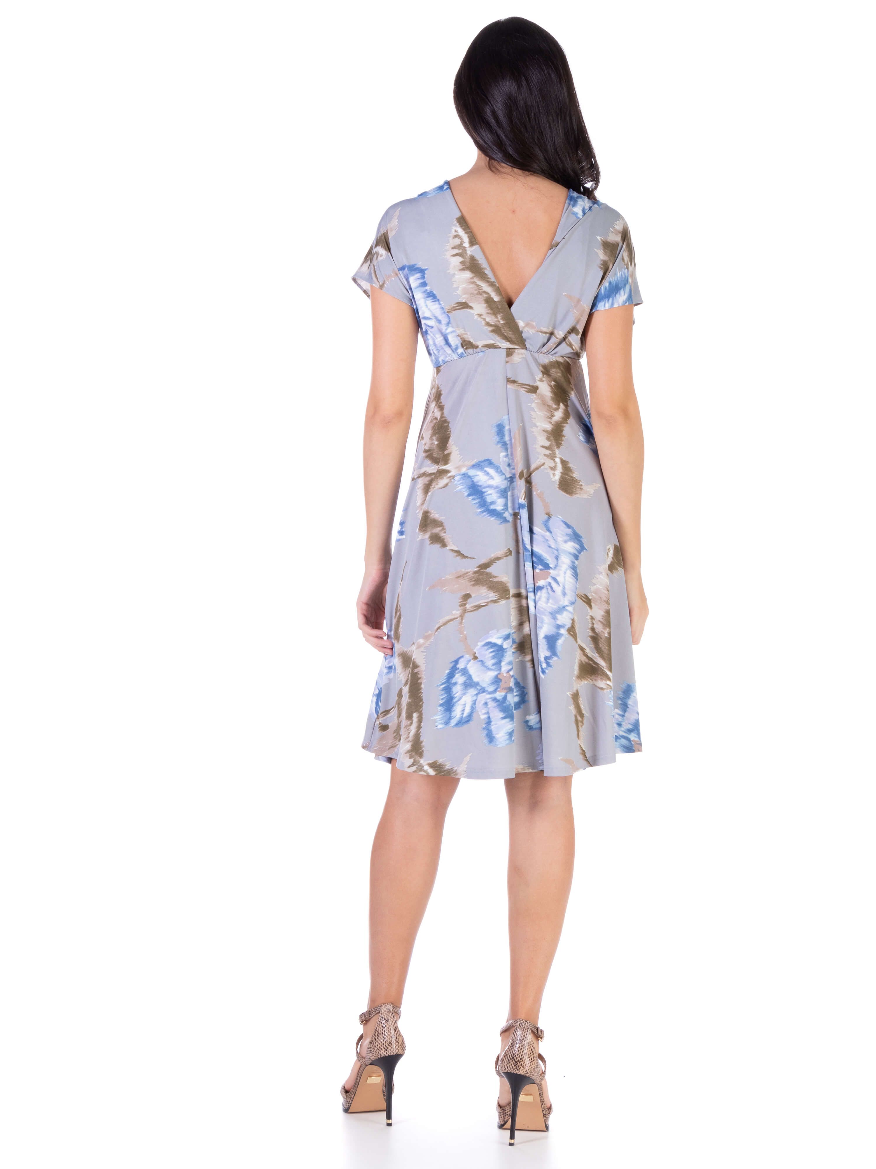 Powder Blue Floral Empire Waist Flowy Knee Length Dress sold by 24/7 Comfort Apparel product image thumbnail 3