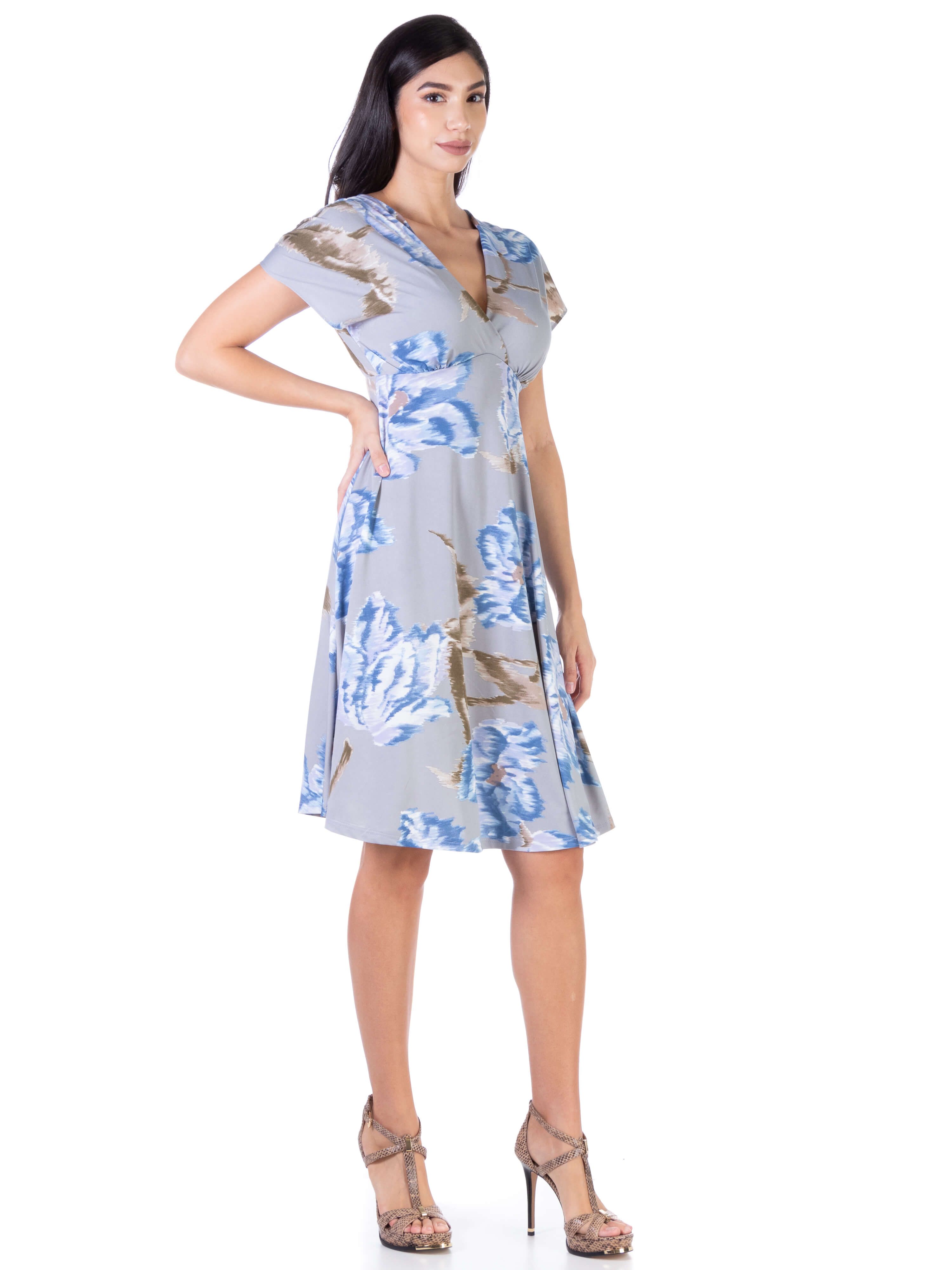 Powder Blue Floral Empire Waist Flowy Knee Length Dress sold by 24/7 Comfort Apparel product image thumbnail 2