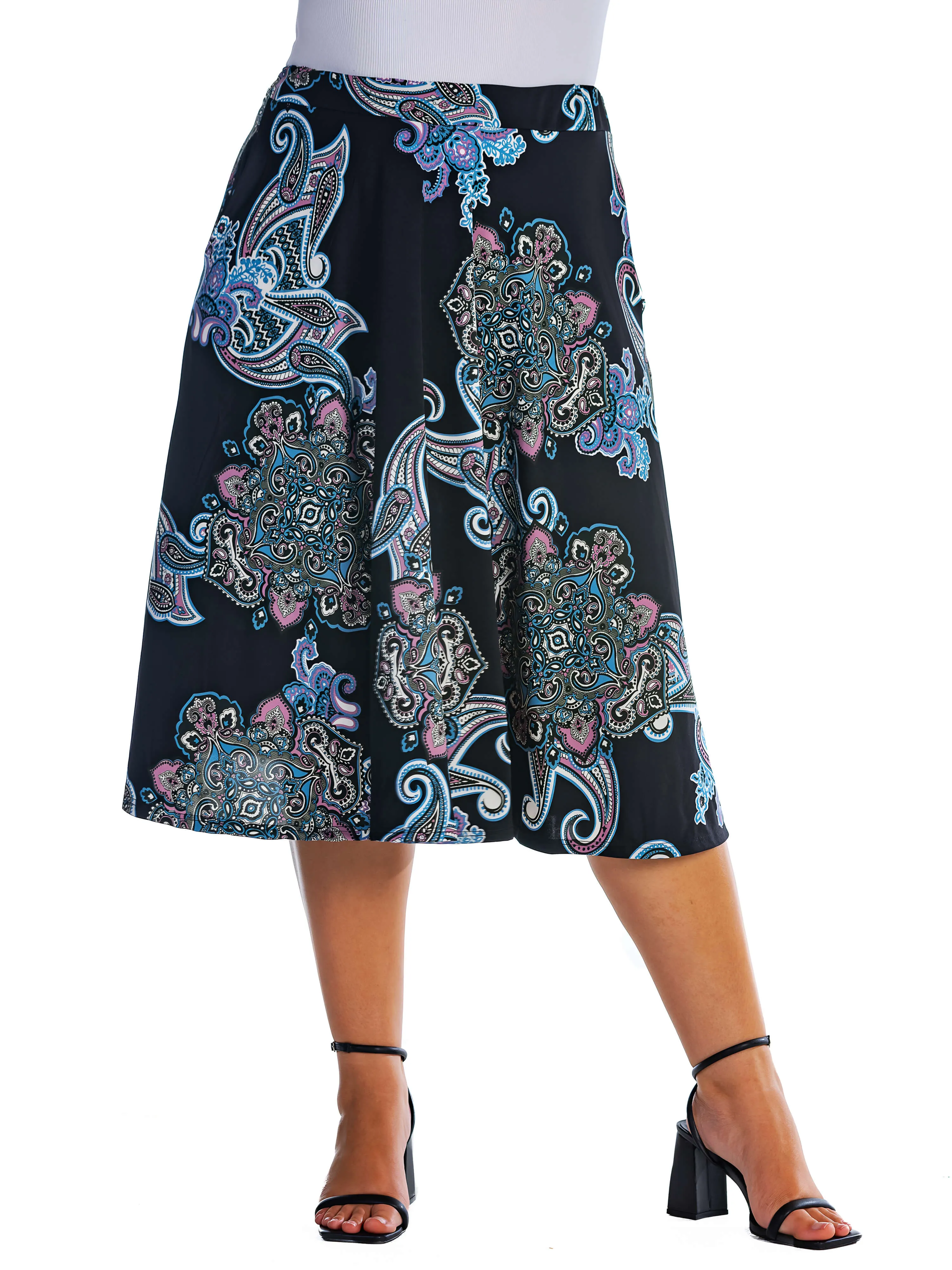 Black Paisley A Line Plus Size Midi Skirt with Pockets sold by 24/7 Comfort Apparel product image thumbnail 2