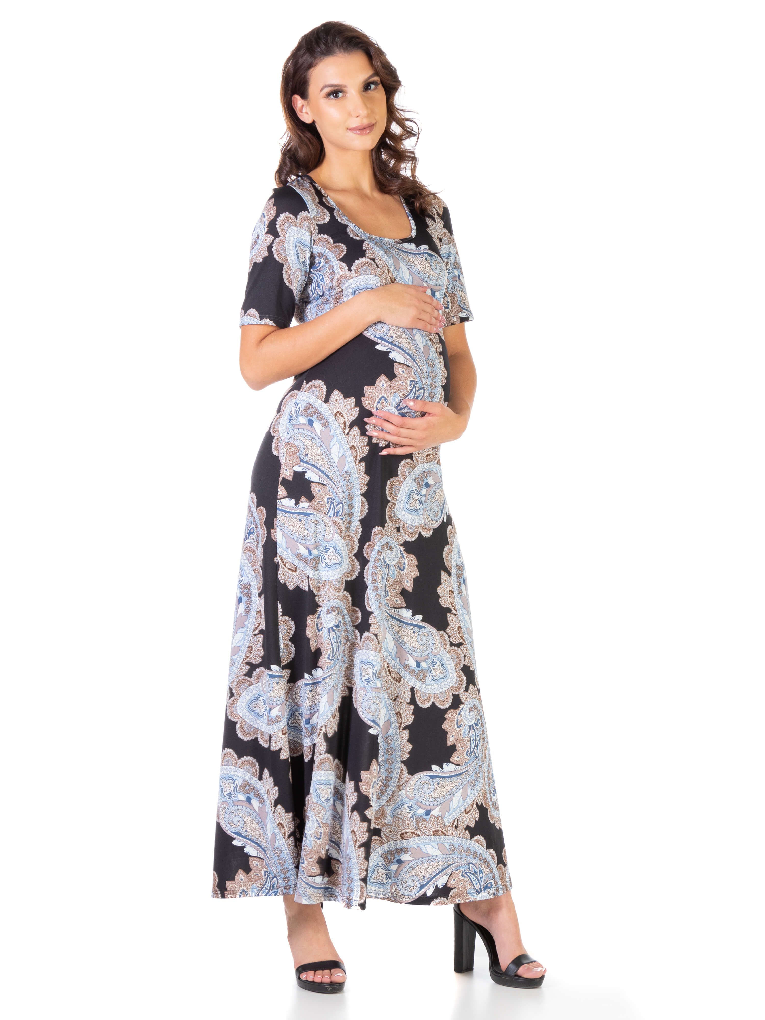 Paisley Maternity Elbow Sleeve Loose Casual Maxi Dress sold by 24/7 Comfort Apparel product image thumbnail 2