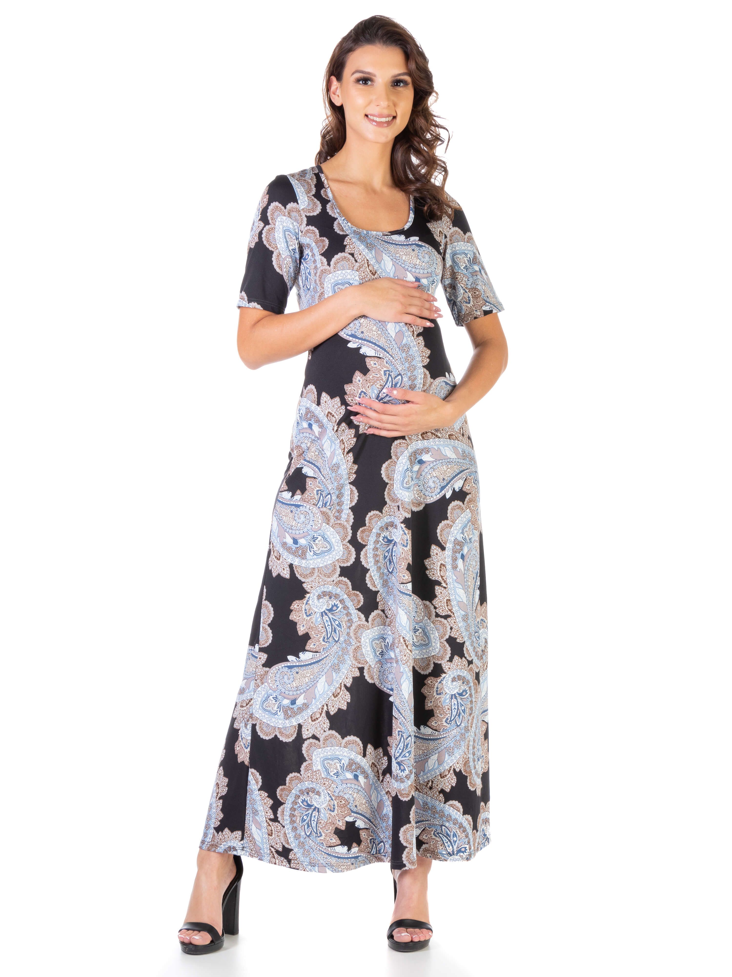 Paisley Maternity Elbow Sleeve Loose Casual Maxi Dress sold by 24/7 Comfort Apparel