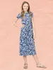 24sevenkid Girls Short Sleeve Blue Geo Print Maxi Dress sold by 24/7 Comfort Apparel