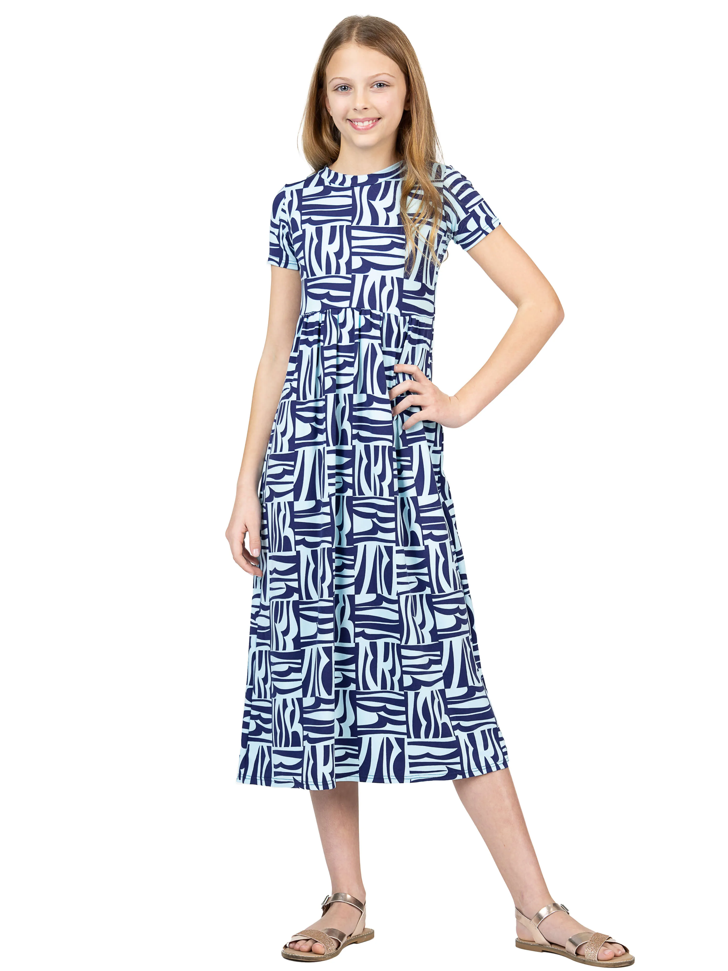 24sevenkid Girls Short Sleeve Blue Geo Print Maxi Dress sold by 24/7 Comfort Apparel product image thumbnail 3
