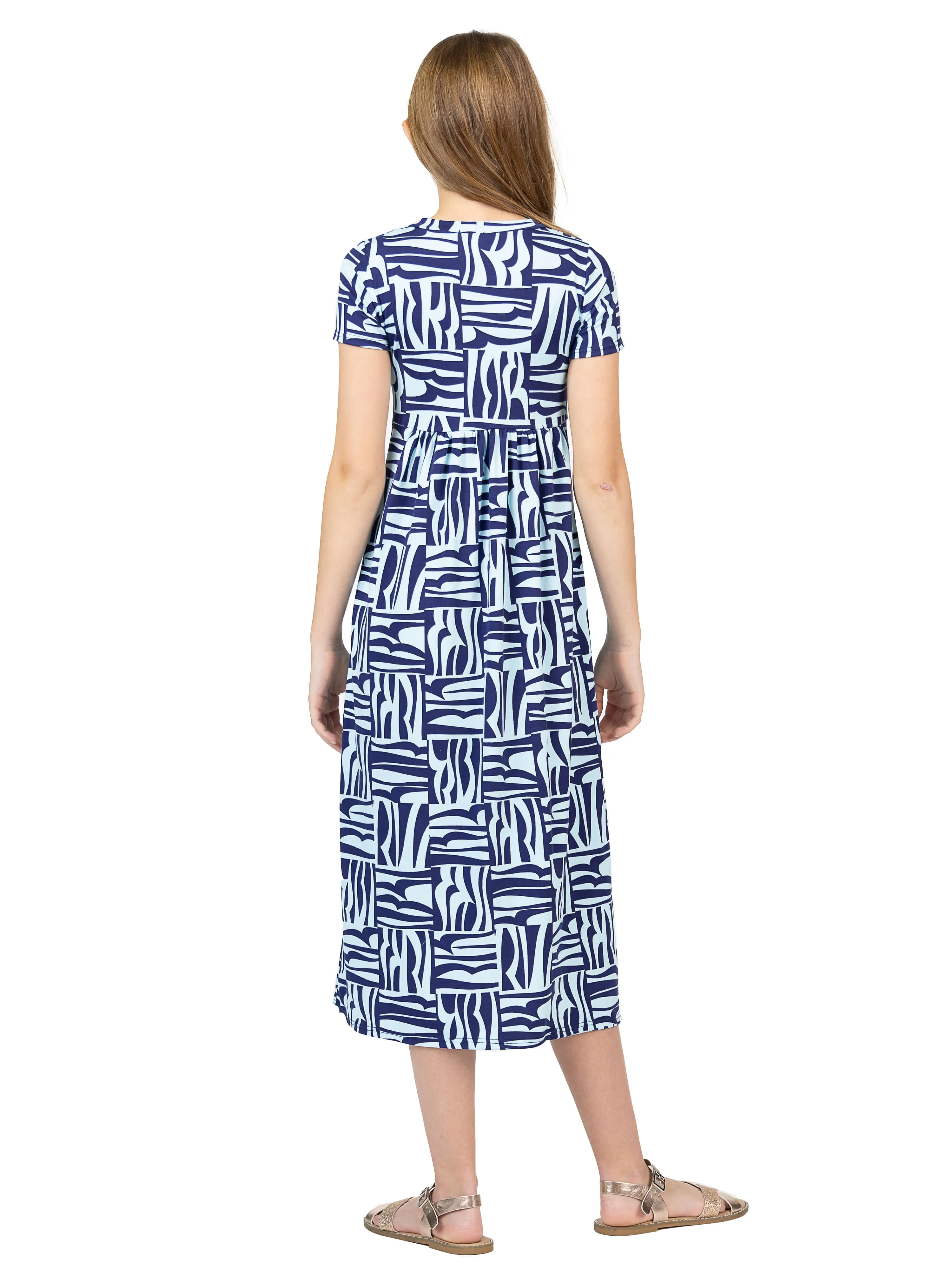 24sevenkid Girls Short Sleeve Blue Geo Print Maxi Dress sold by 24/7 Comfort Apparel product image thumbnail 5