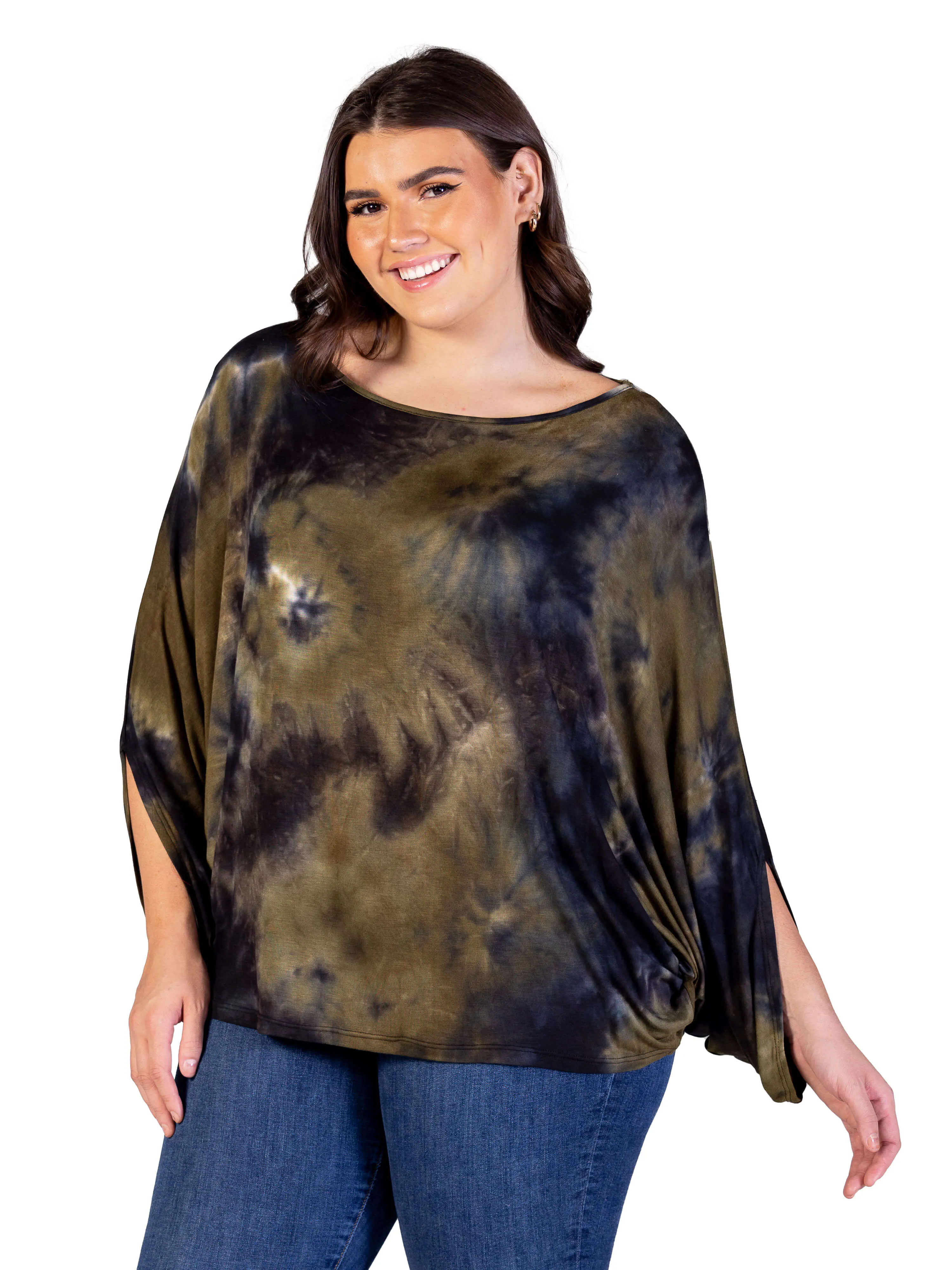 Plus Size Green Tie Dye Batwing Sleeve Relaxed Fit Top sold by 24/7 Comfort Apparel product image thumbnail 3