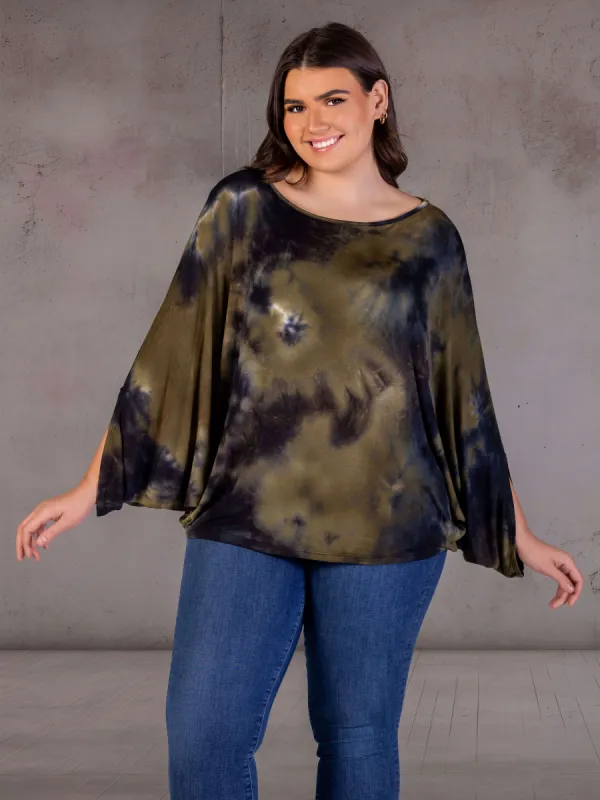 Plus Size Green Tie Dye Batwing Sleeve Relaxed Fit Top sold by 24/7 Comfort Apparel