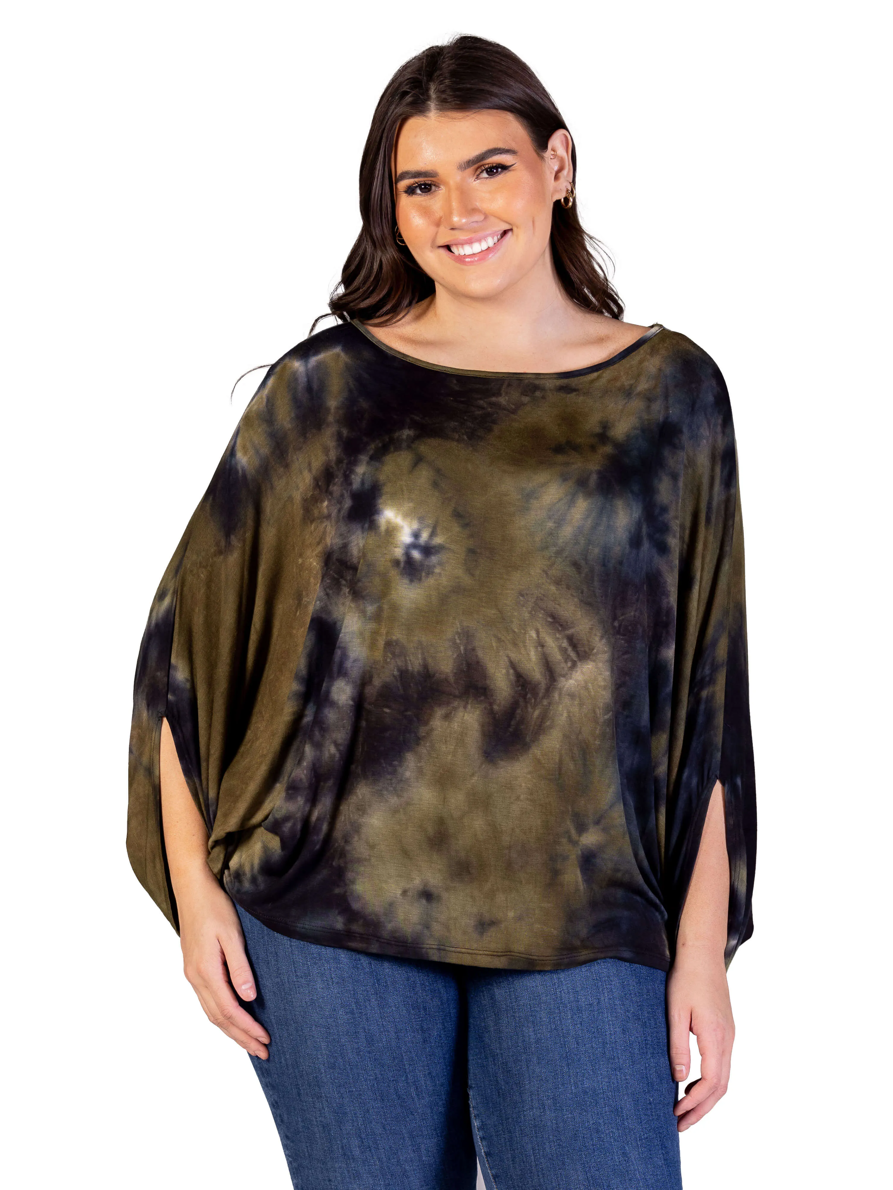 Plus Size Green Tie Dye Batwing Sleeve Relaxed Fit Top sold by 24/7 Comfort Apparel product image thumbnail 4