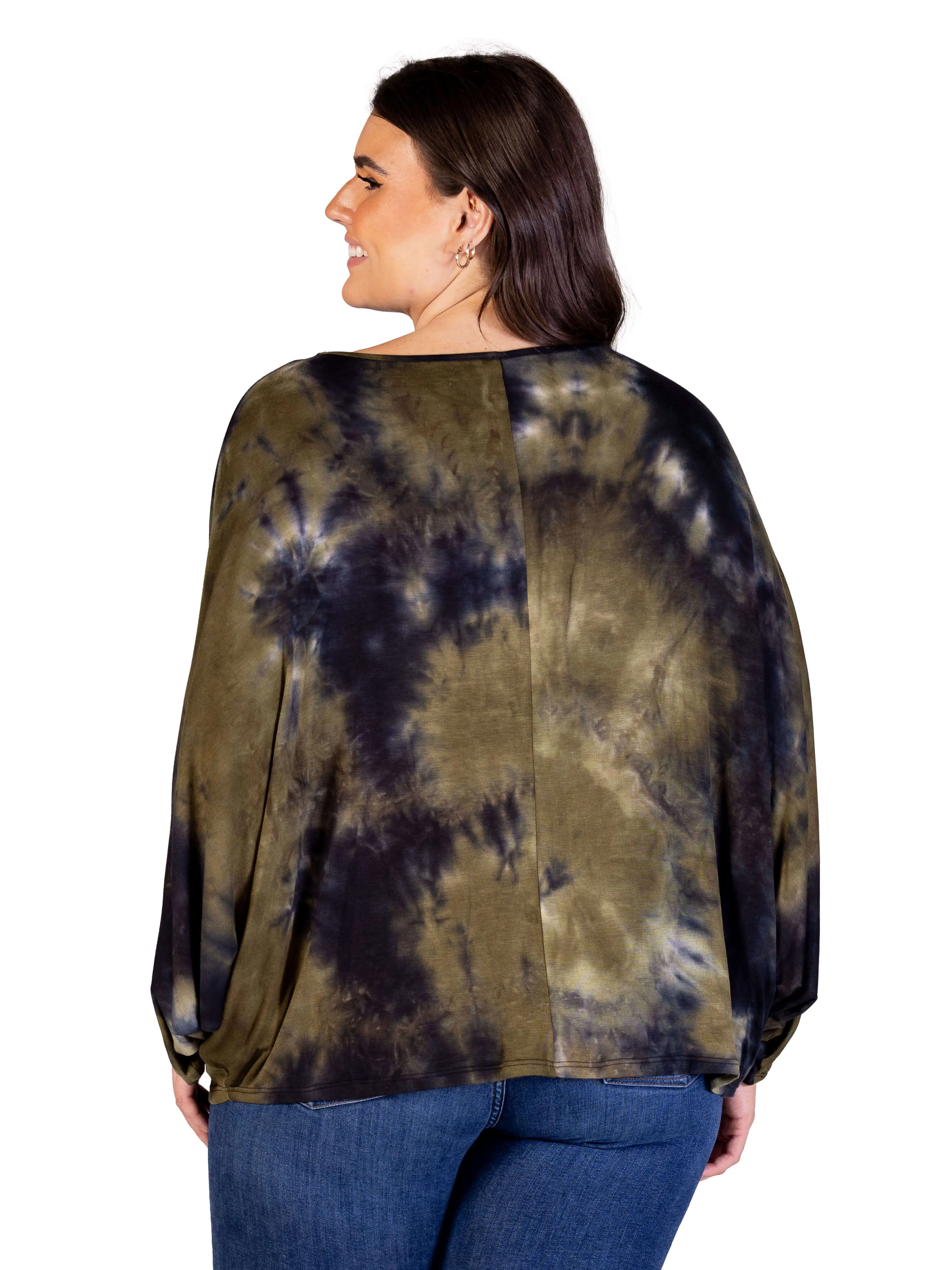Plus Size Green Tie Dye Batwing Sleeve Relaxed Fit Top sold by 24/7 Comfort Apparel product image thumbnail 5