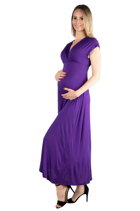 Cap Sleeve V Neck Maternity Maxi Dress sold by 24/7 Comfort Apparel