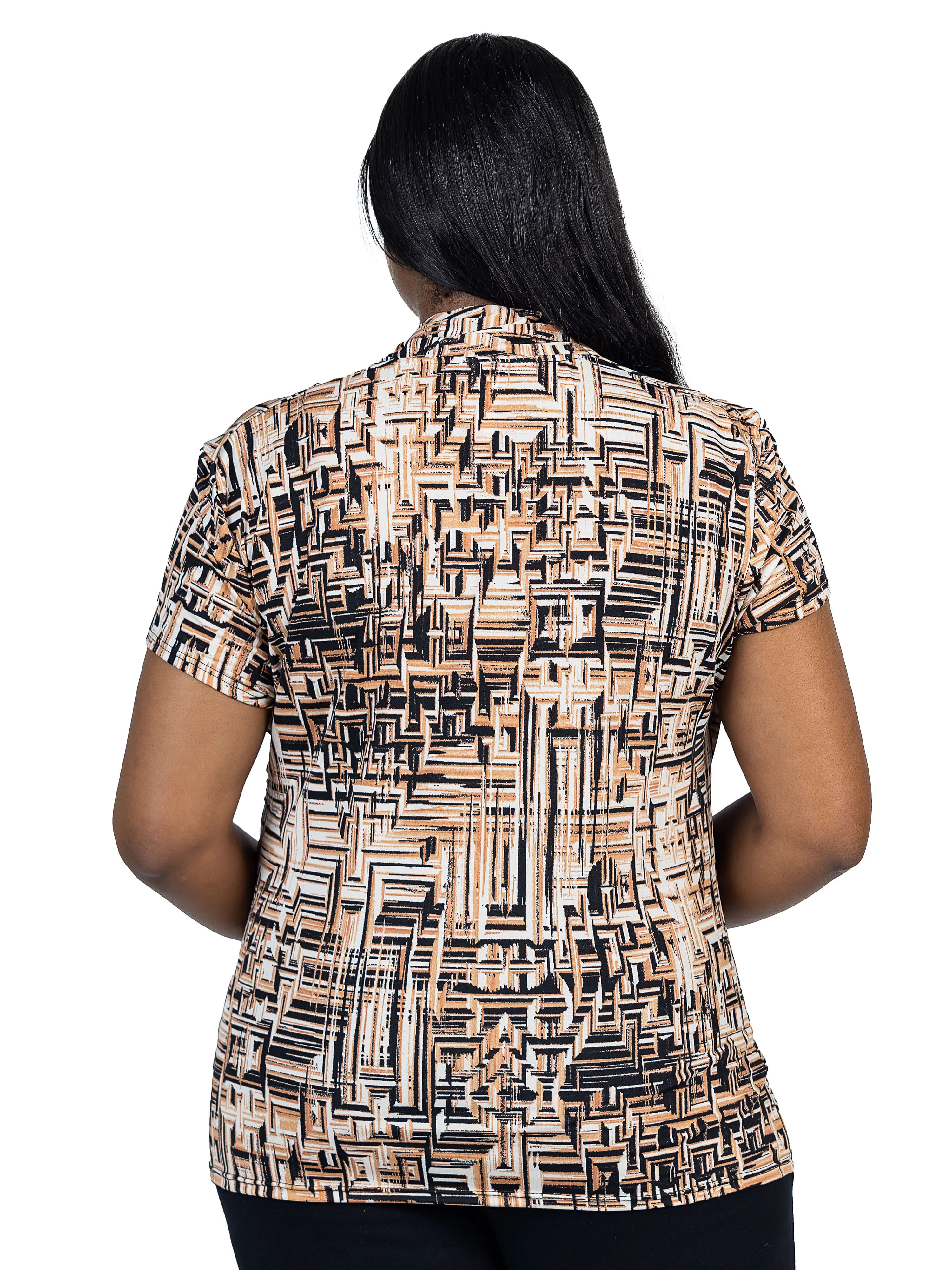 Plus Size Brown Print Short Sleeve V Neck Wrap Top sold by 24/7 Comfort Apparel product image thumbnail 3