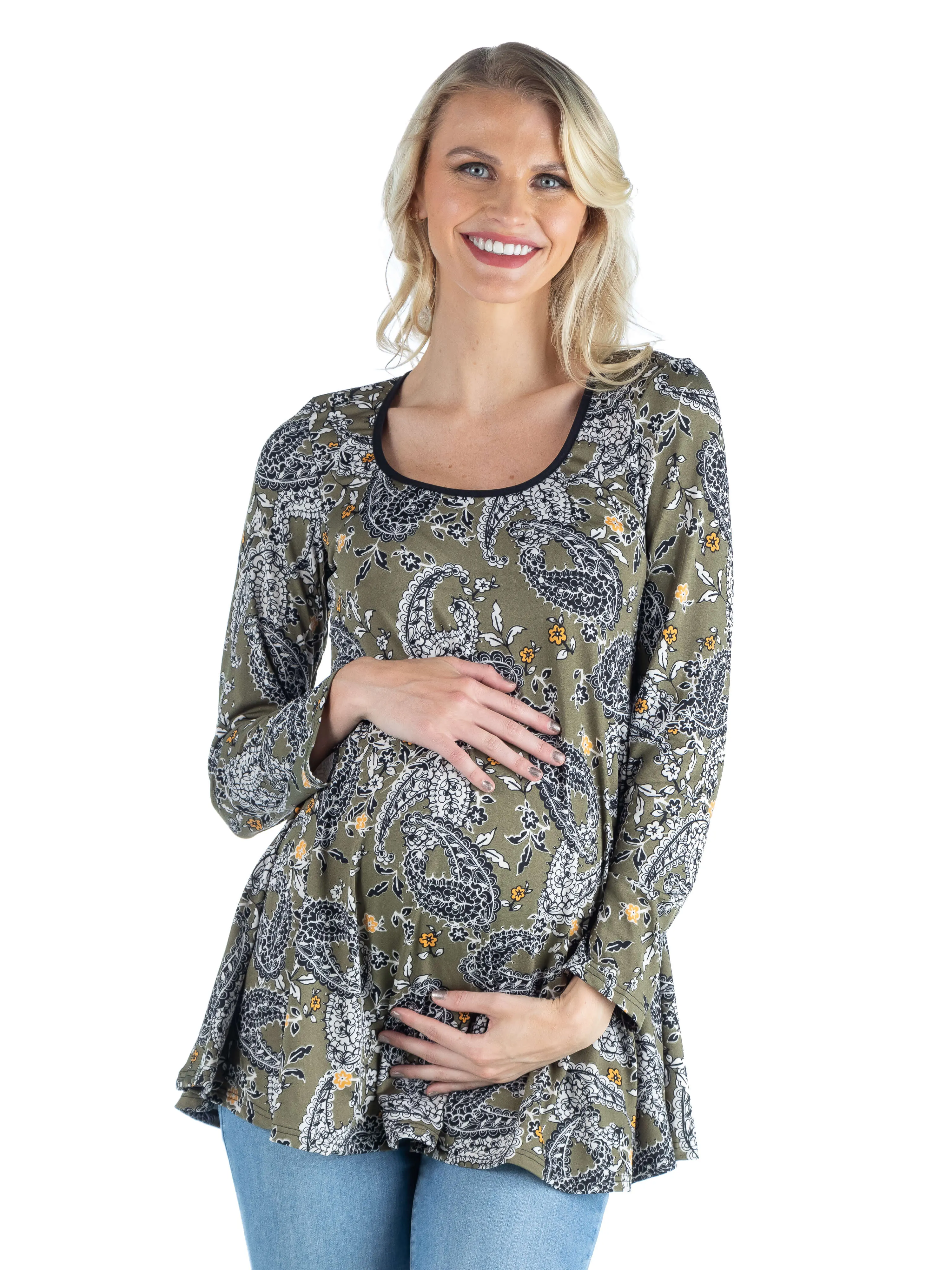 Maternity Army Green Paisley Long Sleeve Tunic Top sold by 24/7 Comfort Apparel product image thumbnail 2