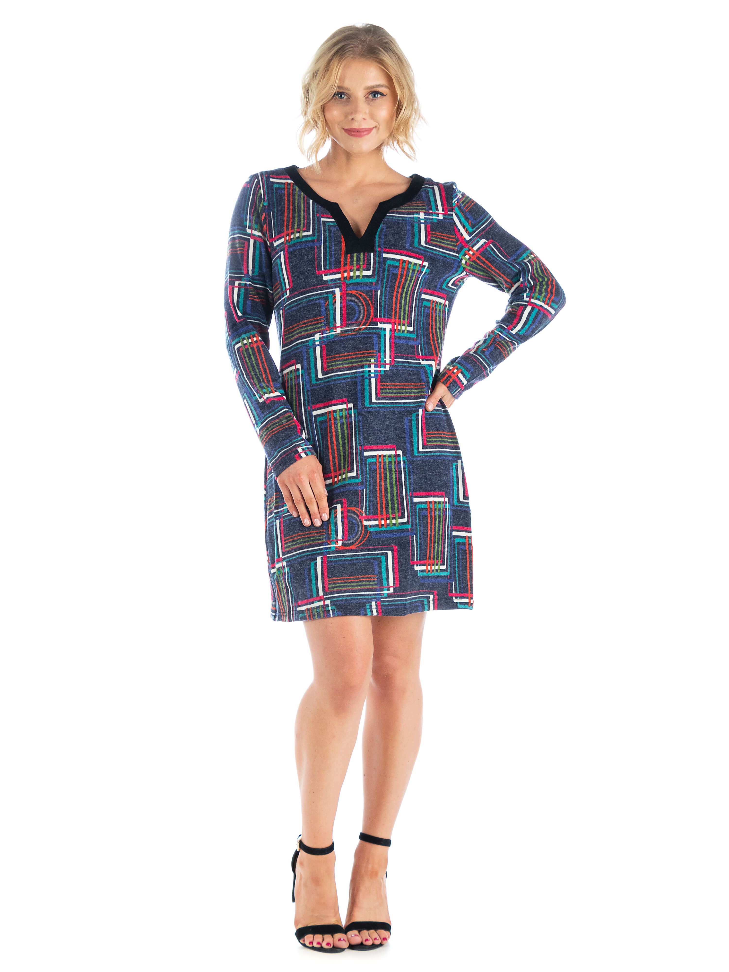 24seven Comfort Apparel Blue Loose Fit Long Sleeve Shift Dress sold by 24/7 Comfort Apparel