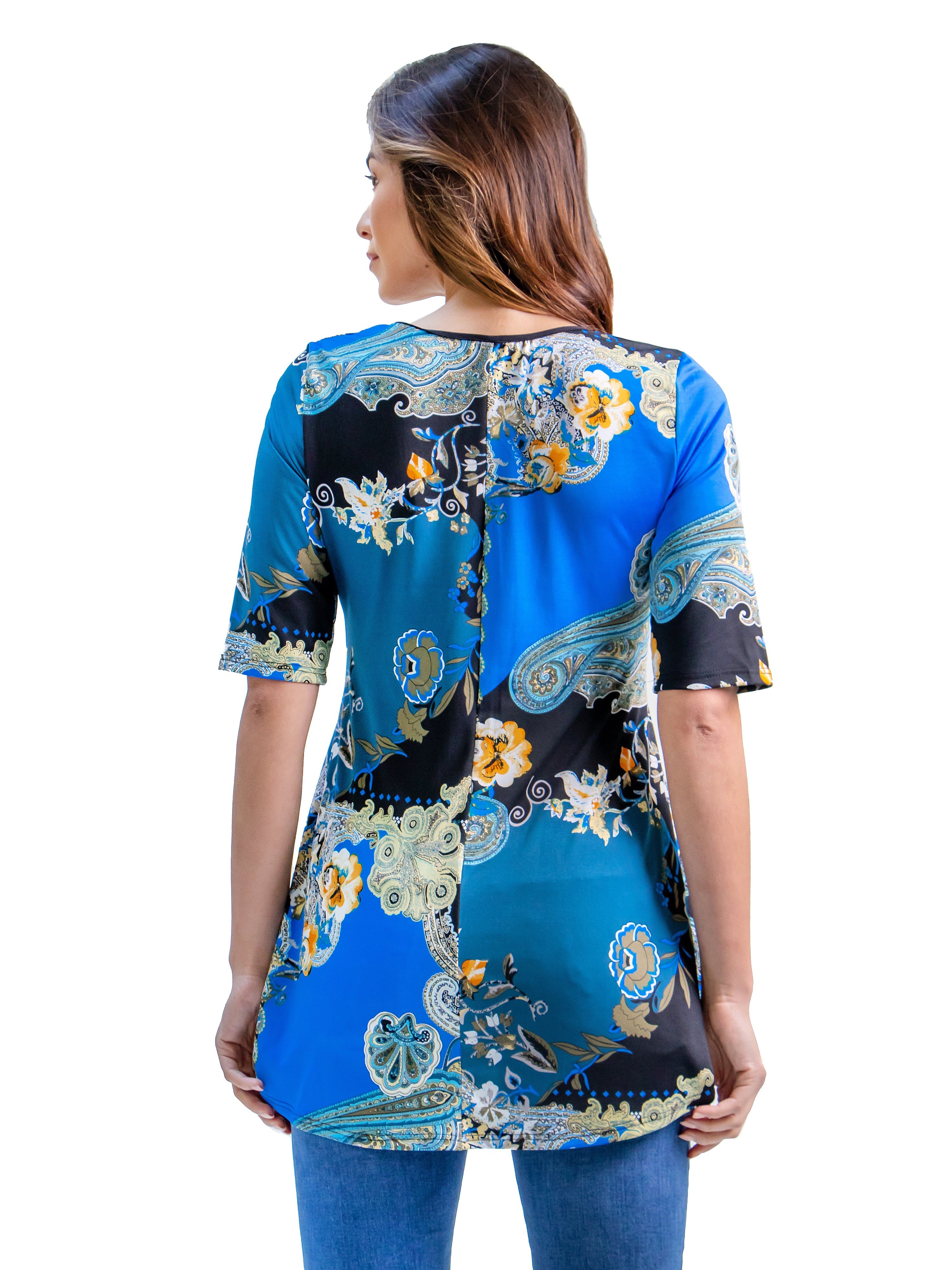 Blue Paisley Elbow Sleeve Flared Tunic Top sold by 24/7 Comfort Apparel product image thumbnail 3