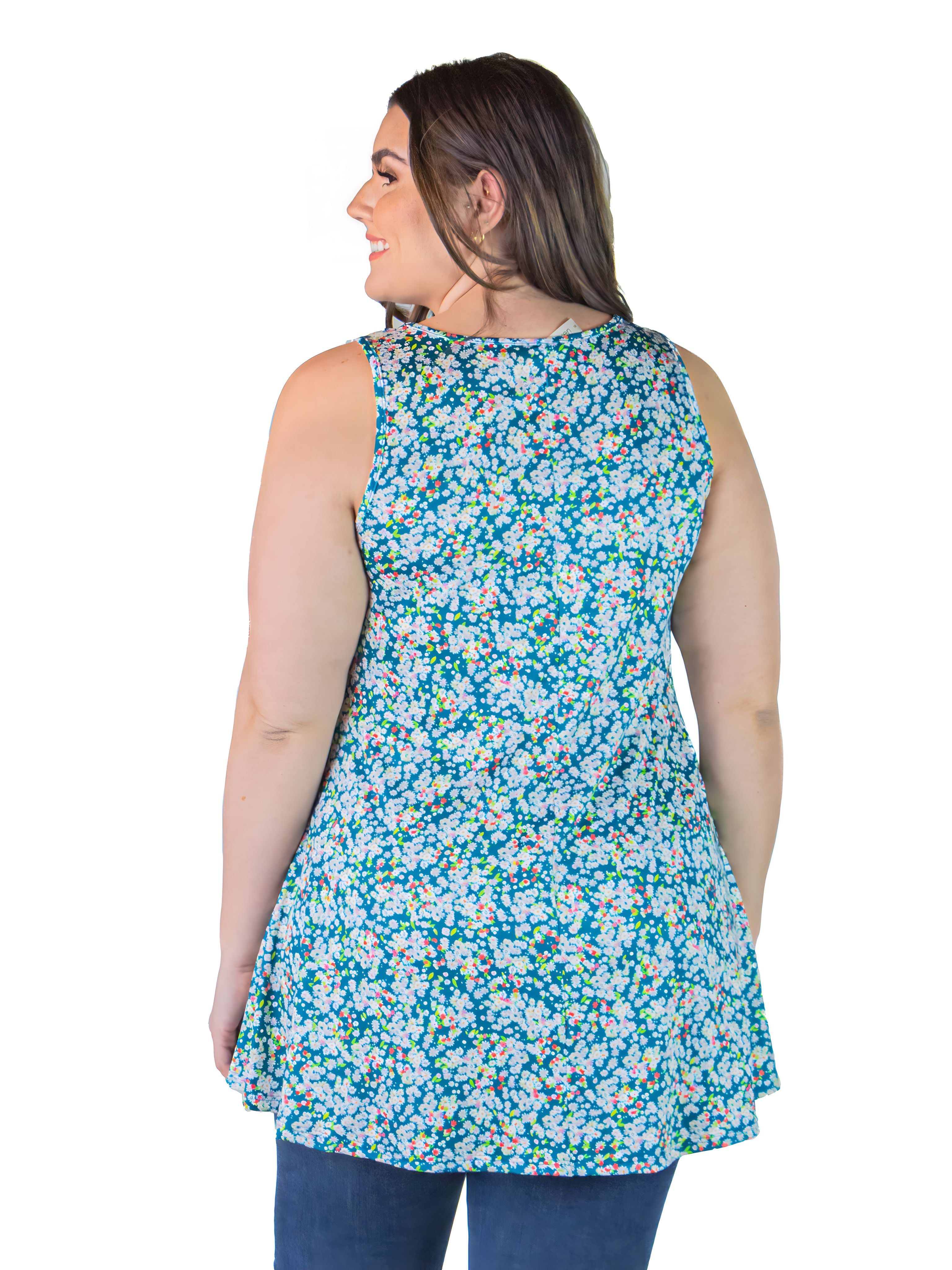 Plus Size Teal Tiny Floral Print Scoop Neck Tank Top sold by 24/7 Comfort Apparel product image thumbnail 3