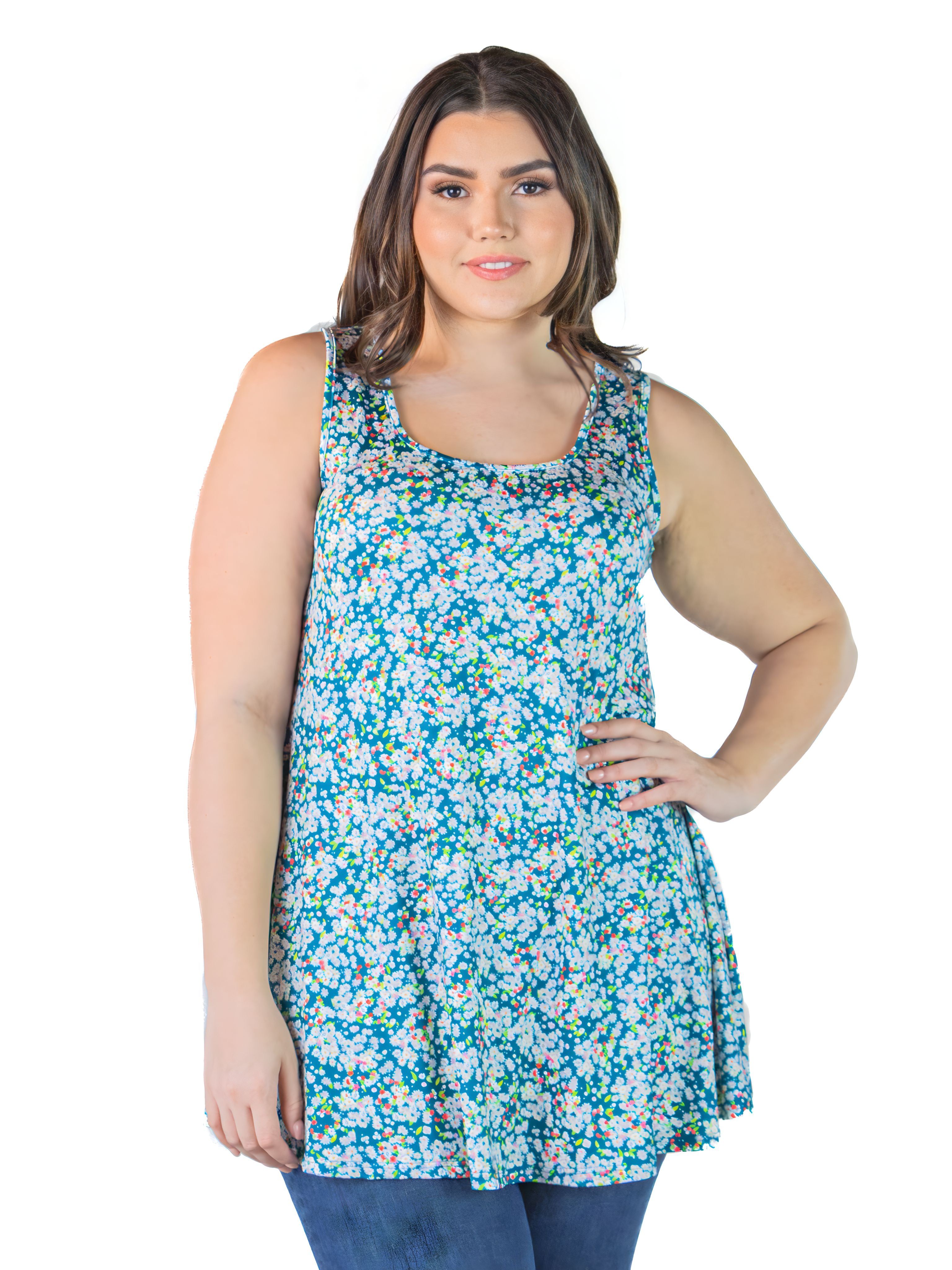 Plus Size Teal Tiny Floral Print Scoop Neck Tank Top sold by 24/7 Comfort Apparel product image thumbnail 4