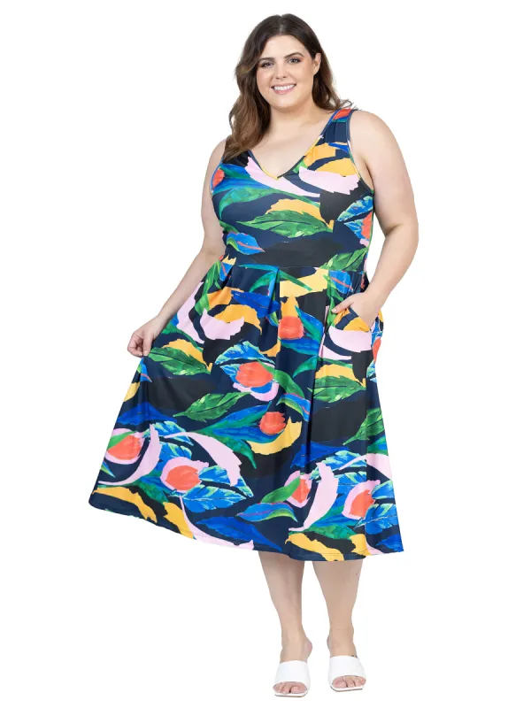 Plus Size Midi Length Multicolor Sleeveless Pleated Pocket Dress sold by 24/7 Comfort Apparel