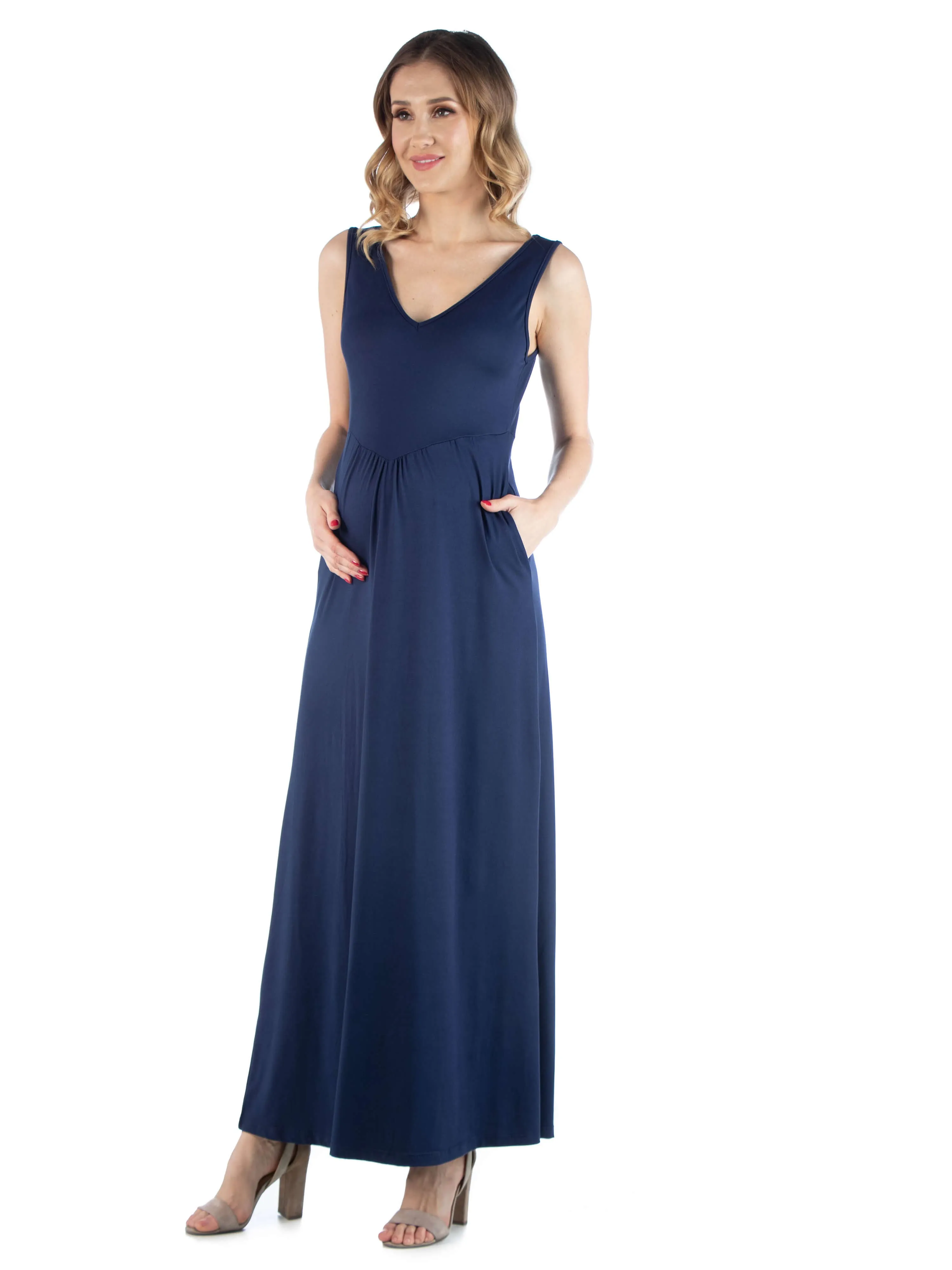 Maxi Maternity Sleeveless Dress with Pockets sold by 24/7 Comfort Apparel