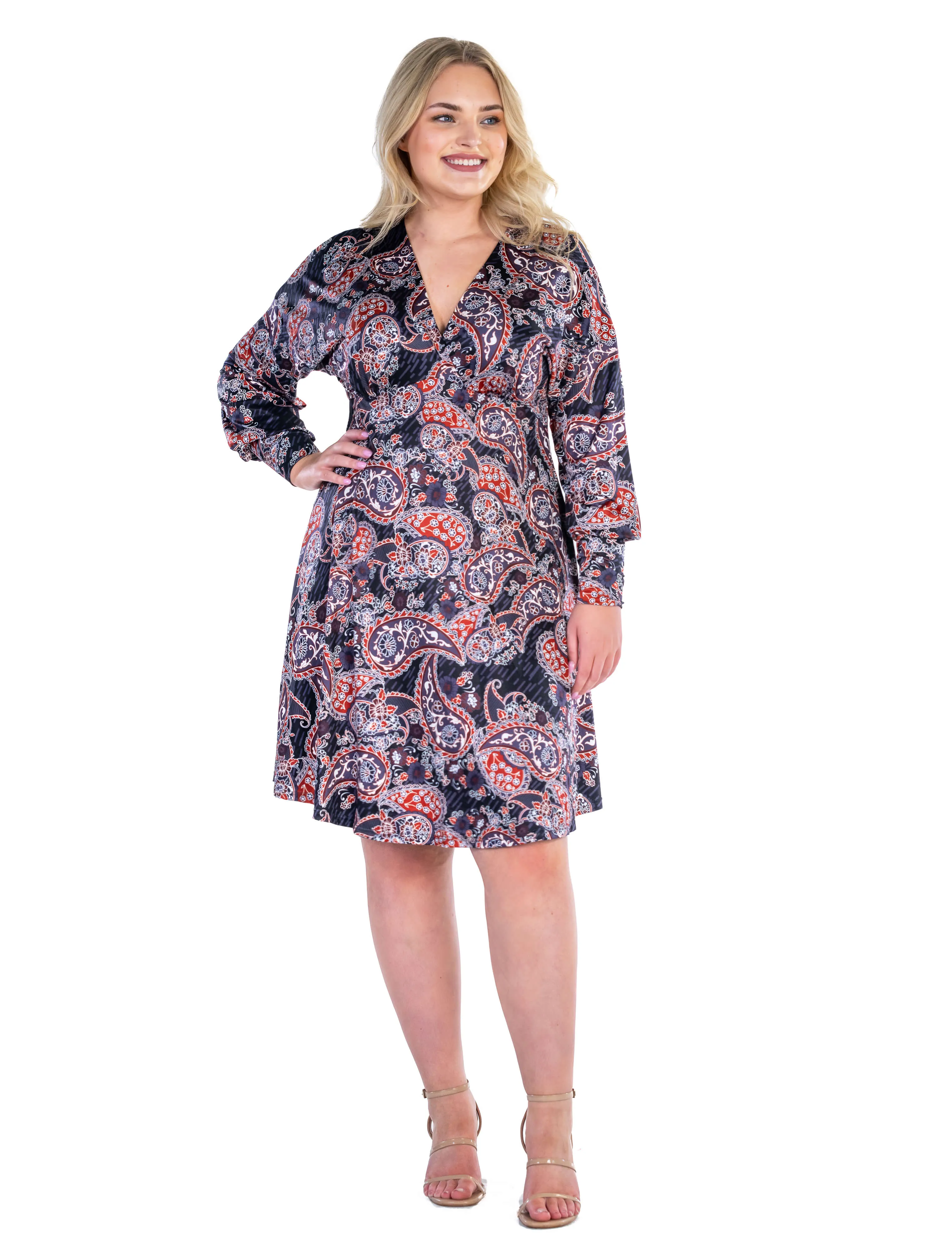 Grey Paisley Dolman Long Sleeve Plus Size Cocktail Dress sold by 24/7 Comfort Apparel product image thumbnail 5