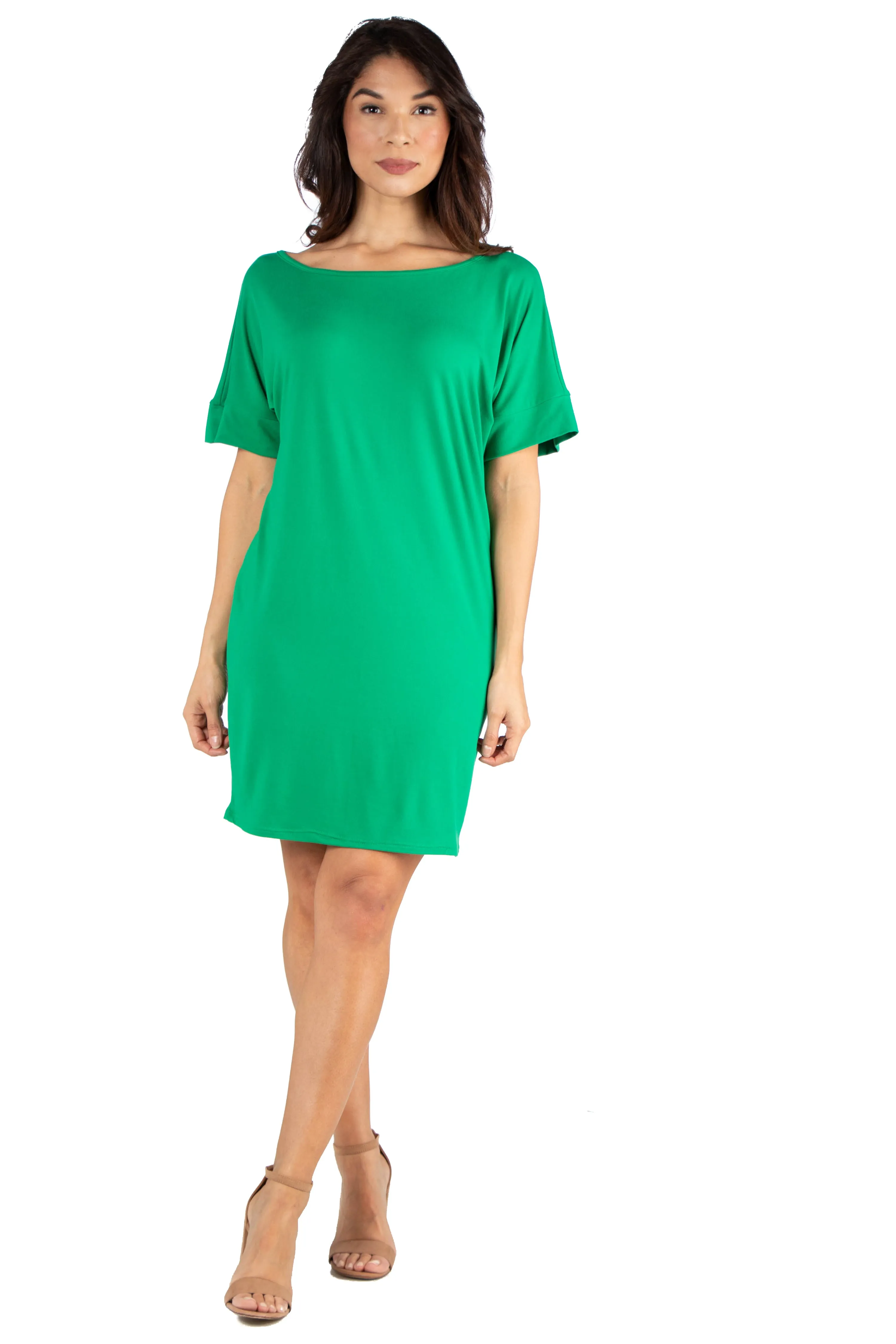 24seven Comfort Apparel Womens Loose Fit T Shirt Dress with boat Neck sold by 24/7 Comfort Apparel product image thumbnail 5