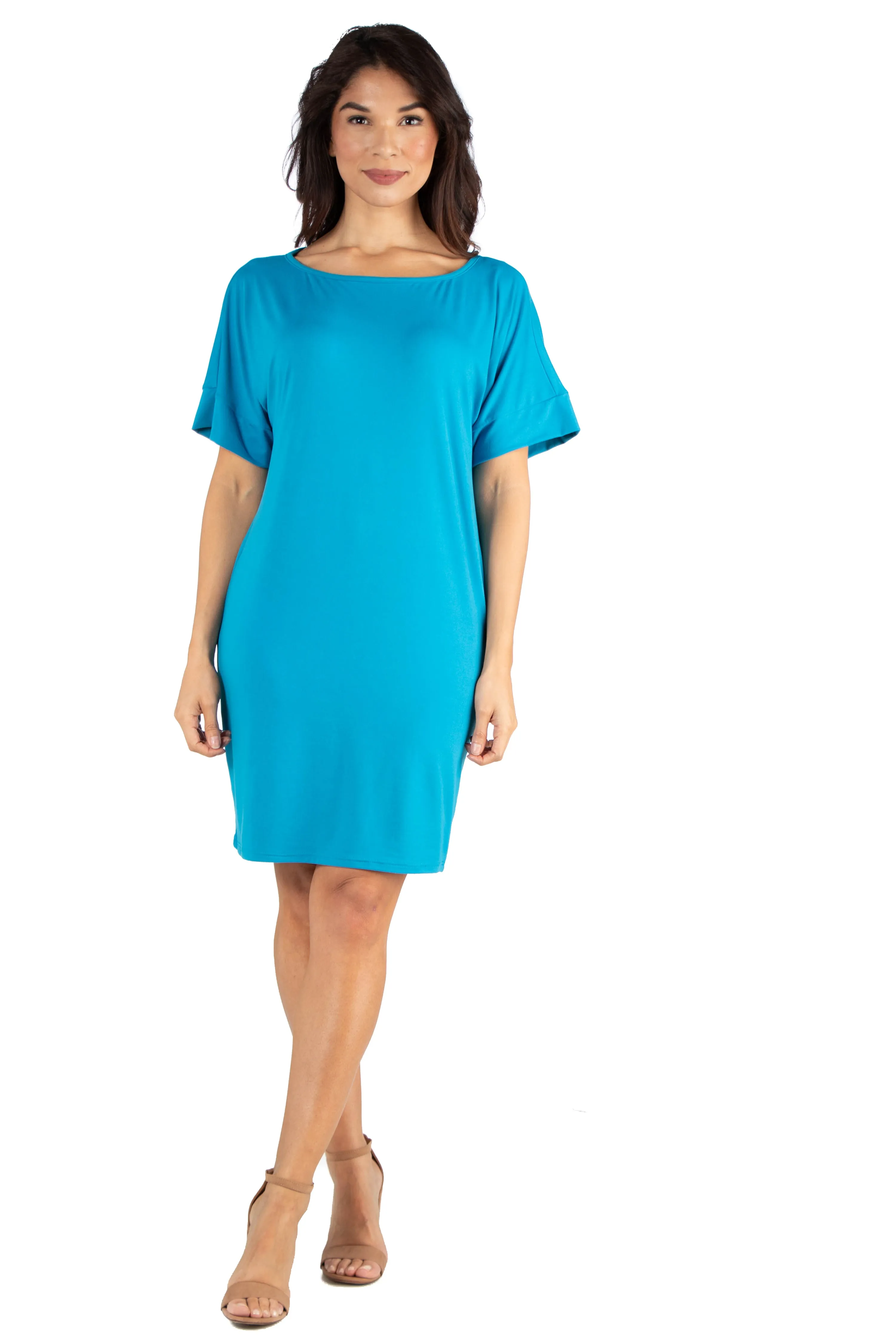 24seven Comfort Apparel Womens Loose Fit T Shirt Dress with boat Neck sold by 24/7 Comfort Apparel product image thumbnail 3