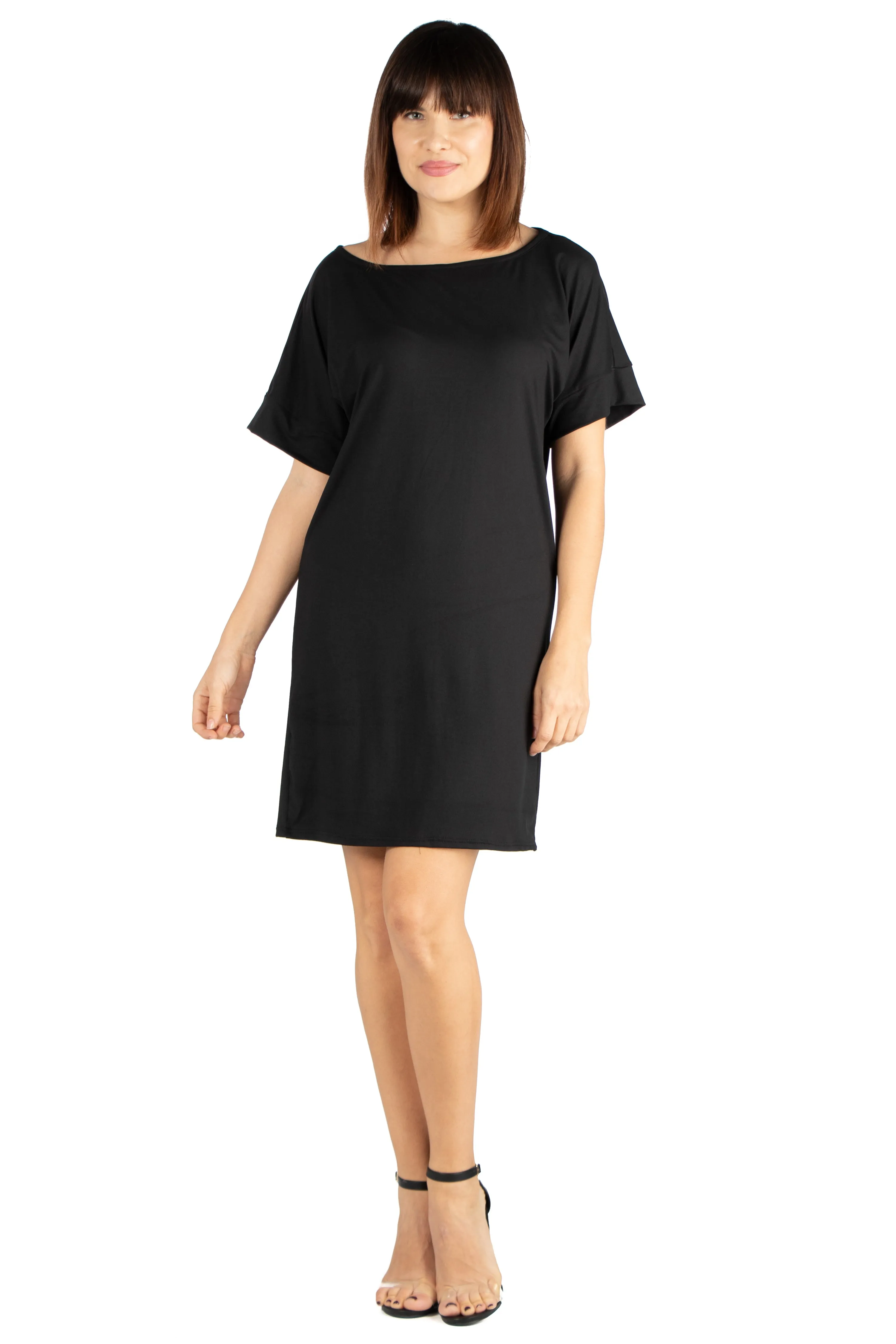 24seven Comfort Apparel Womens Loose Fit T Shirt Dress with boat Neck sold by 24/7 Comfort Apparel product image thumbnail 2