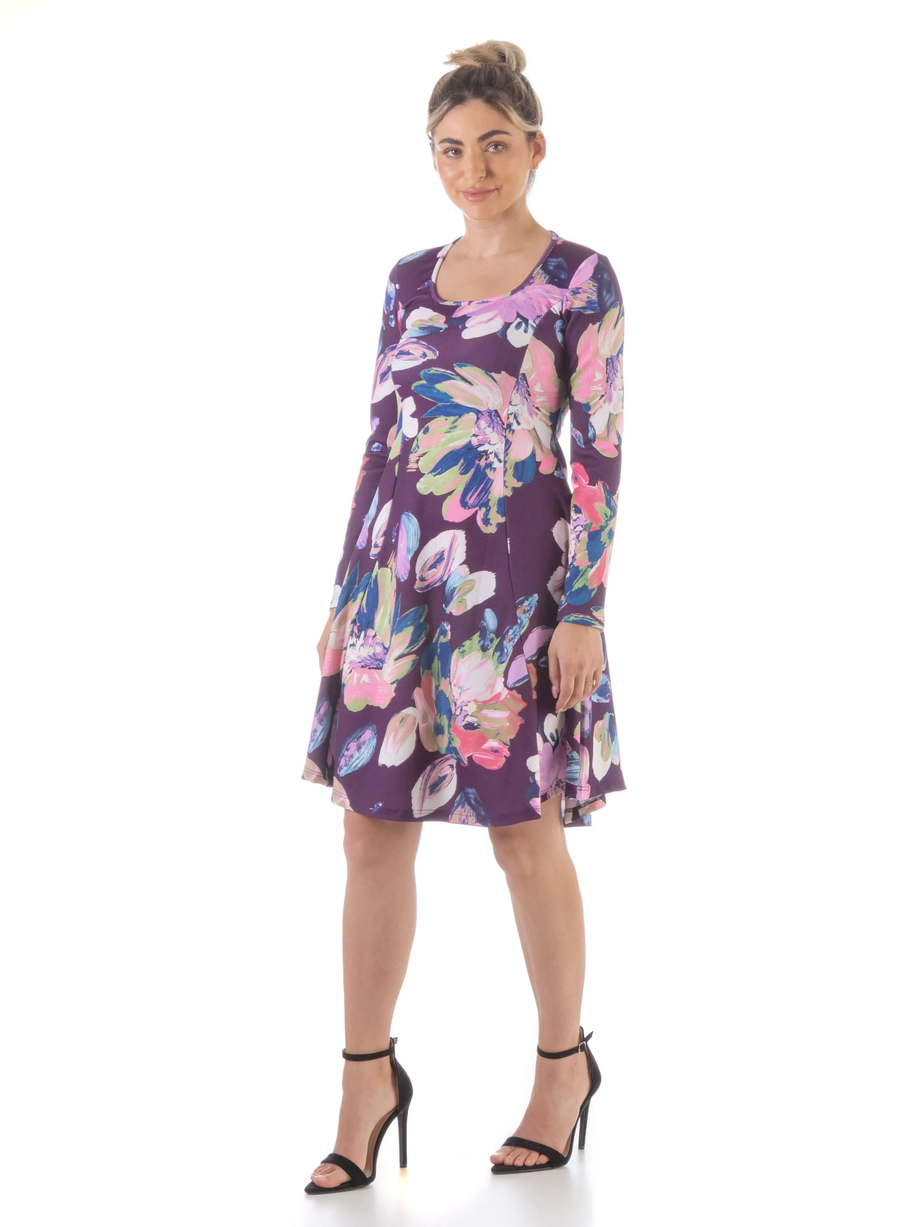 Floral Purple Long Sleeve Knee Length Dress sold by 24/7 Comfort Apparel product image thumbnail 2