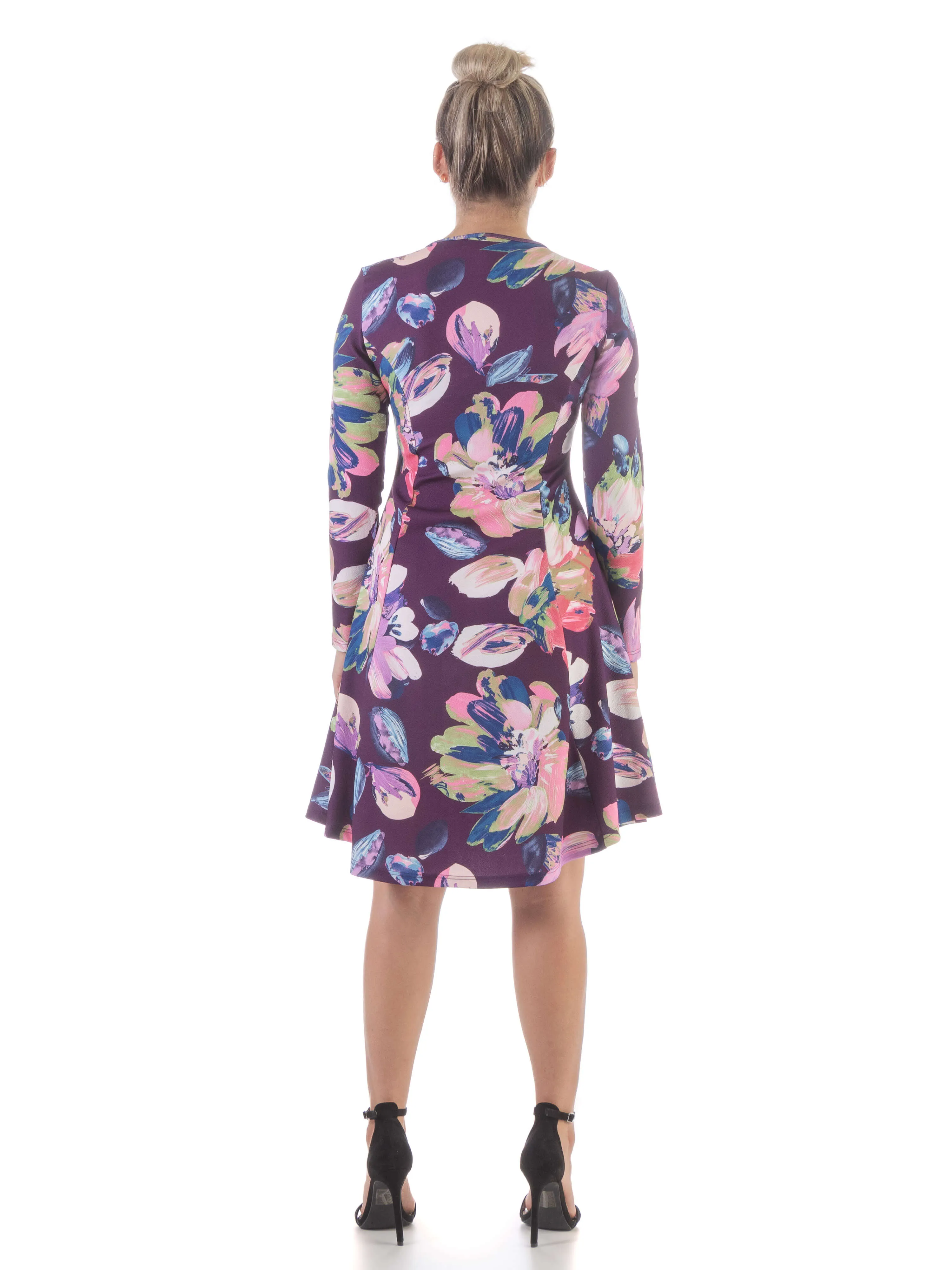 Floral Purple Long Sleeve Knee Length Dress sold by 24/7 Comfort Apparel product image thumbnail 3