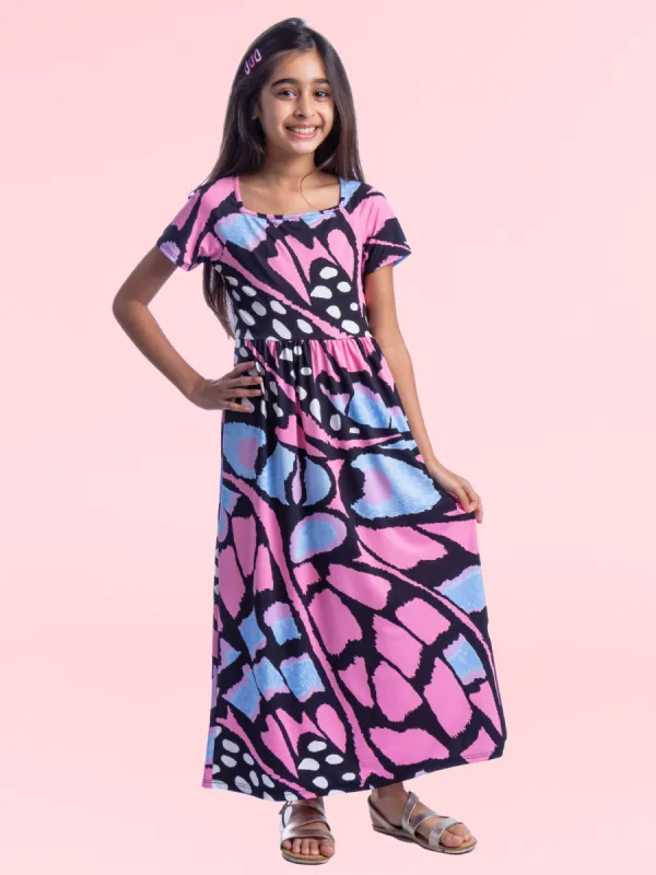 Girls Butterfly Print Short Sleeve Pleated Maxi Dress sold by 24/7 Comfort Apparel