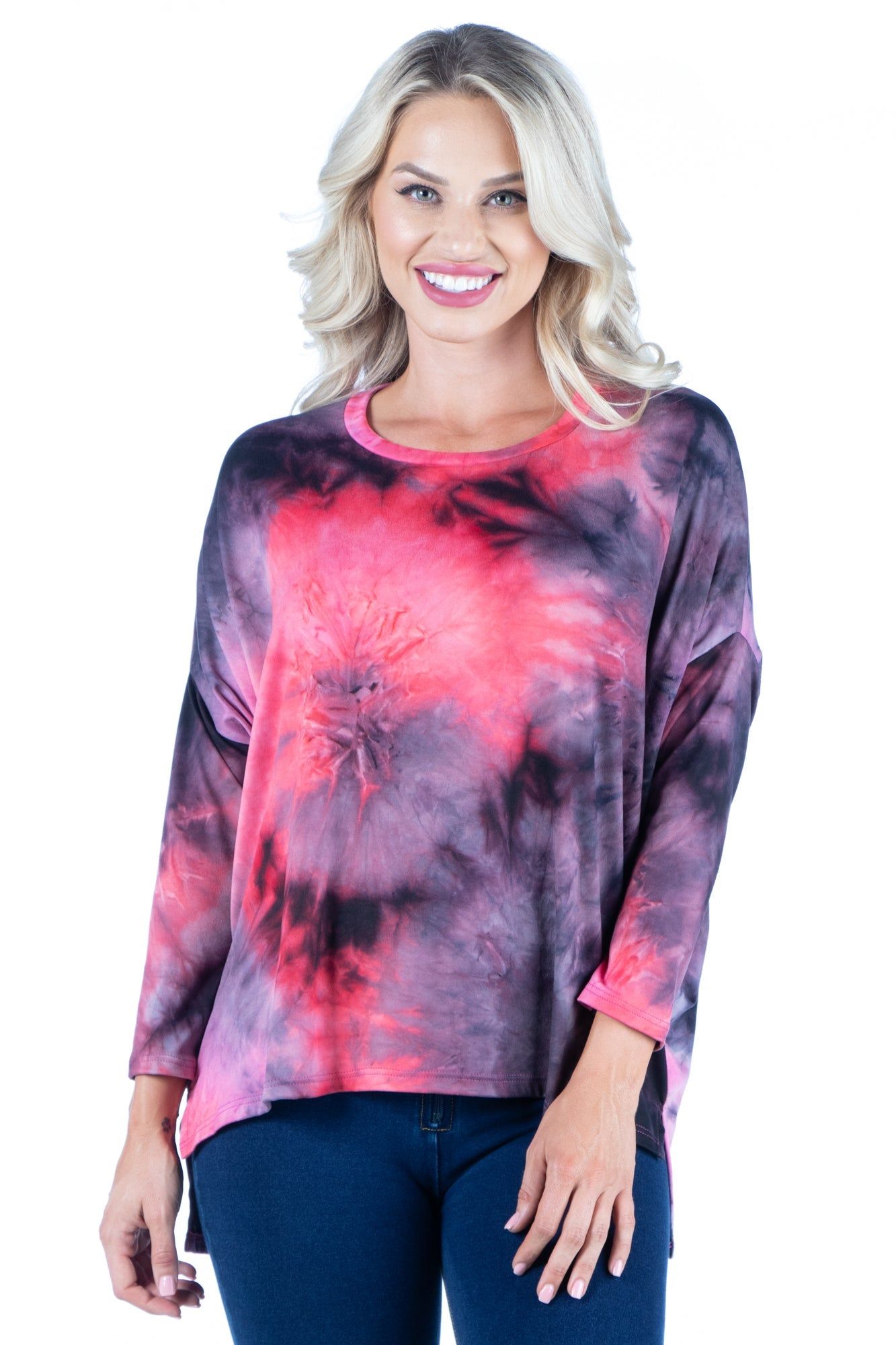 Oversized Tie Dye Long Sleeve Dolman Tunic Top sold by 24/7 Comfort Apparel