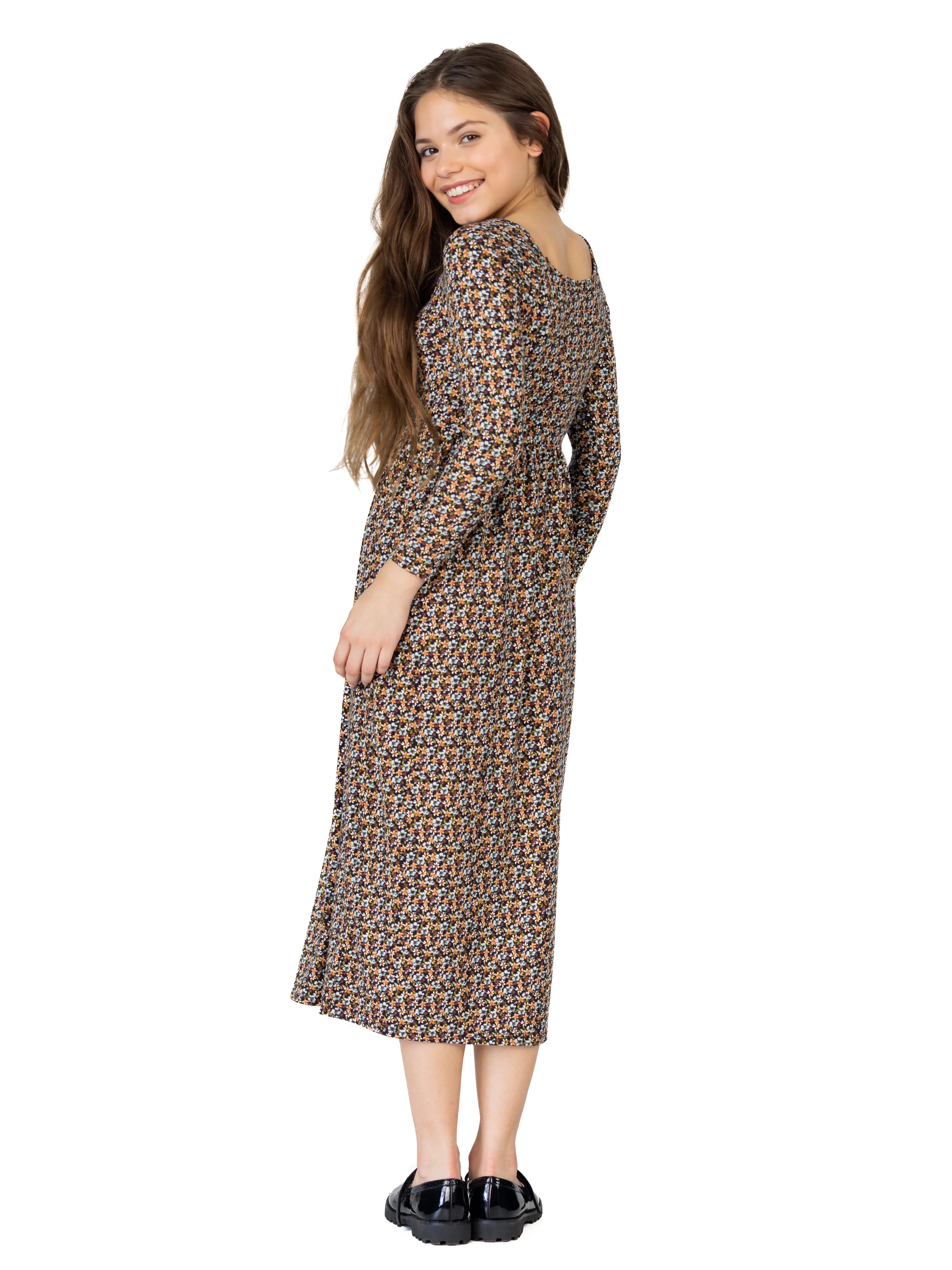 24seven Comfort Apparel Charming Floral Girls Long Sleeve Maxi Dress sold by 24/7 Comfort Apparel product image thumbnail 3