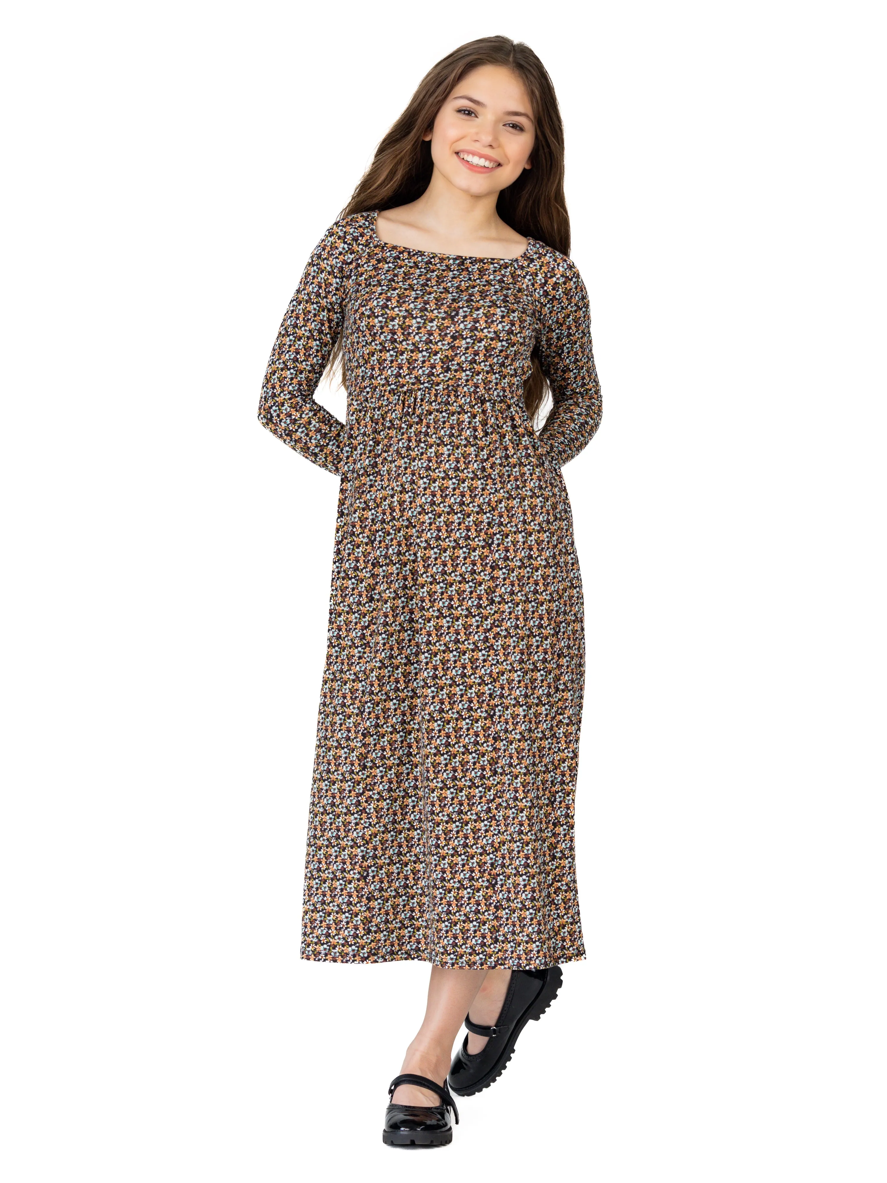 24seven Comfort Apparel Charming Floral Girls Long Sleeve Maxi Dress sold by 24/7 Comfort Apparel product image thumbnail 5