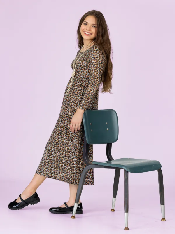 24seven Comfort Apparel Charming Floral Girls Long Sleeve Maxi Dress sold by 24/7 Comfort Apparel